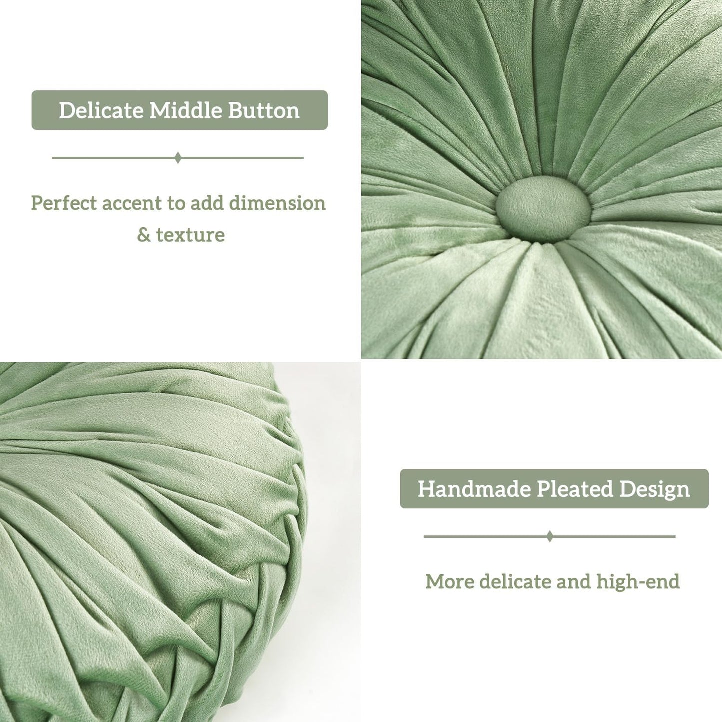 Set of 2 Decorative Round Pleated Throw Pillows