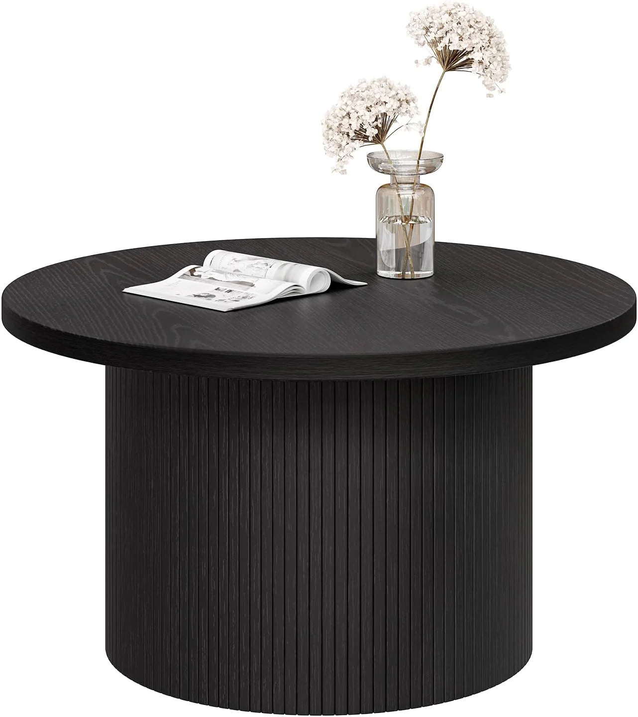 31.5 inch round coffee table, living room roll-up coffee table, mid-century modern wood coffee table