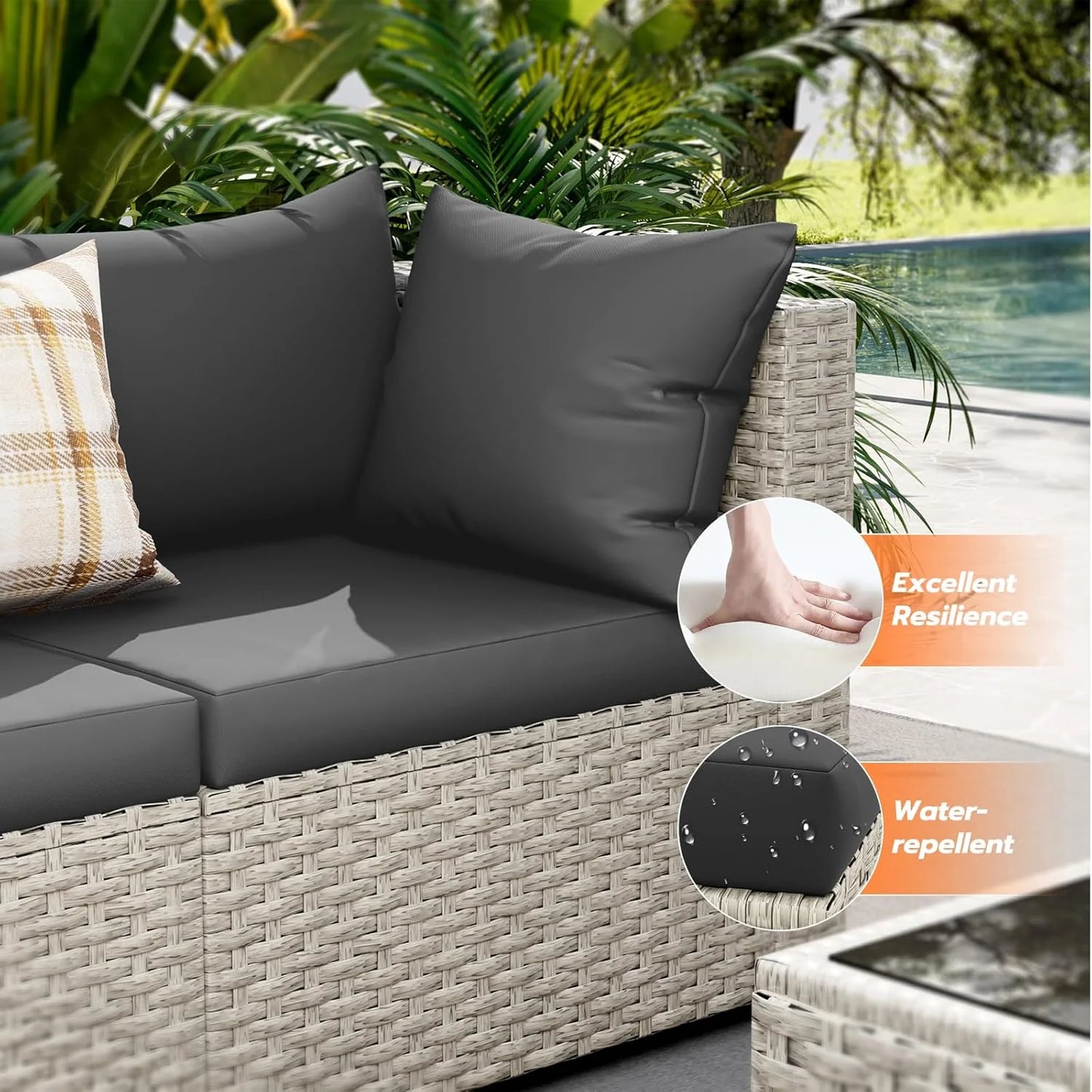 UDPATIO Outdoor Patio Furniture Set, 7-Piece PE Wicker Sectional Sofa with Tea Table, Outdoor Conversation Set