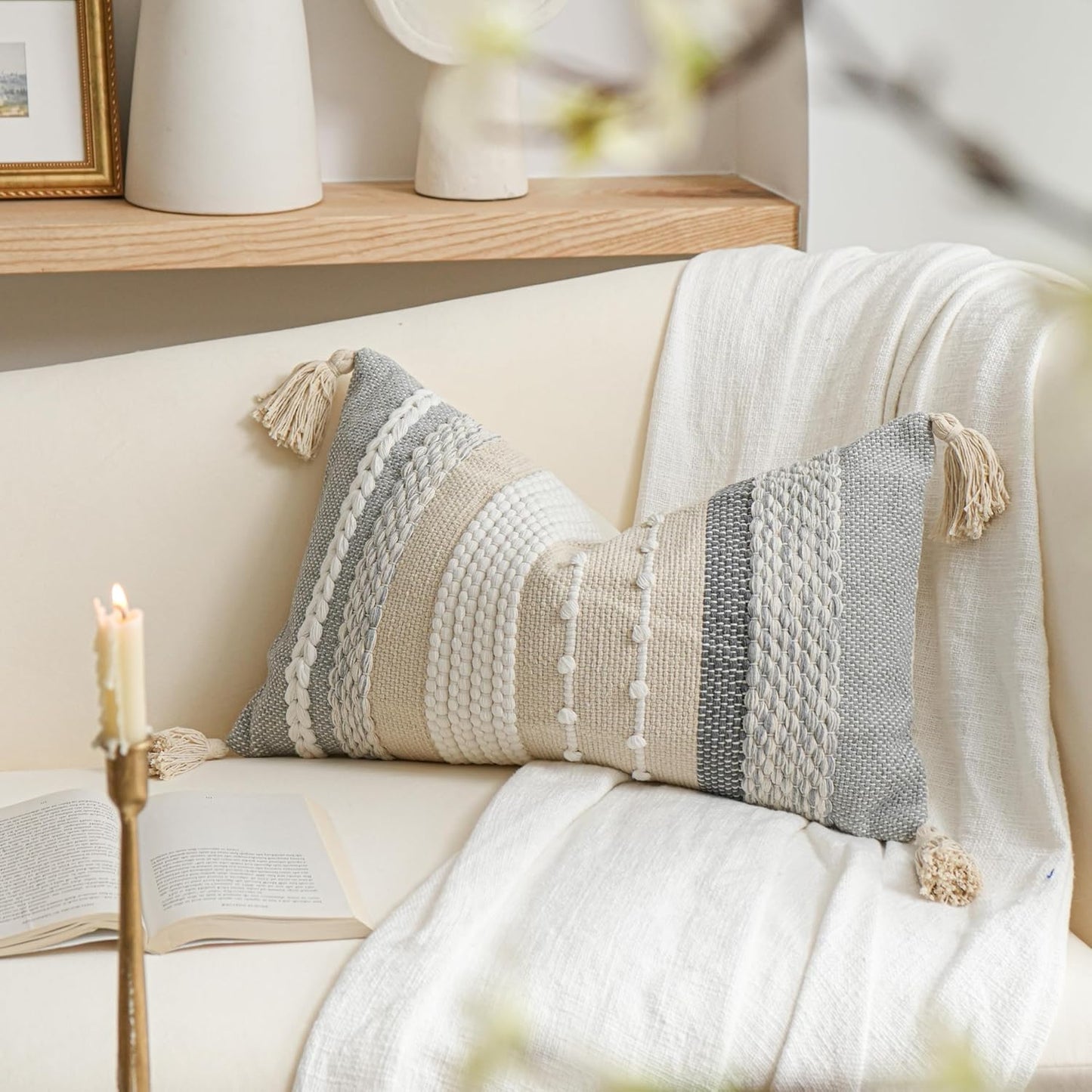 Blue Boho Decorative Throw Pillow Cover 20x20