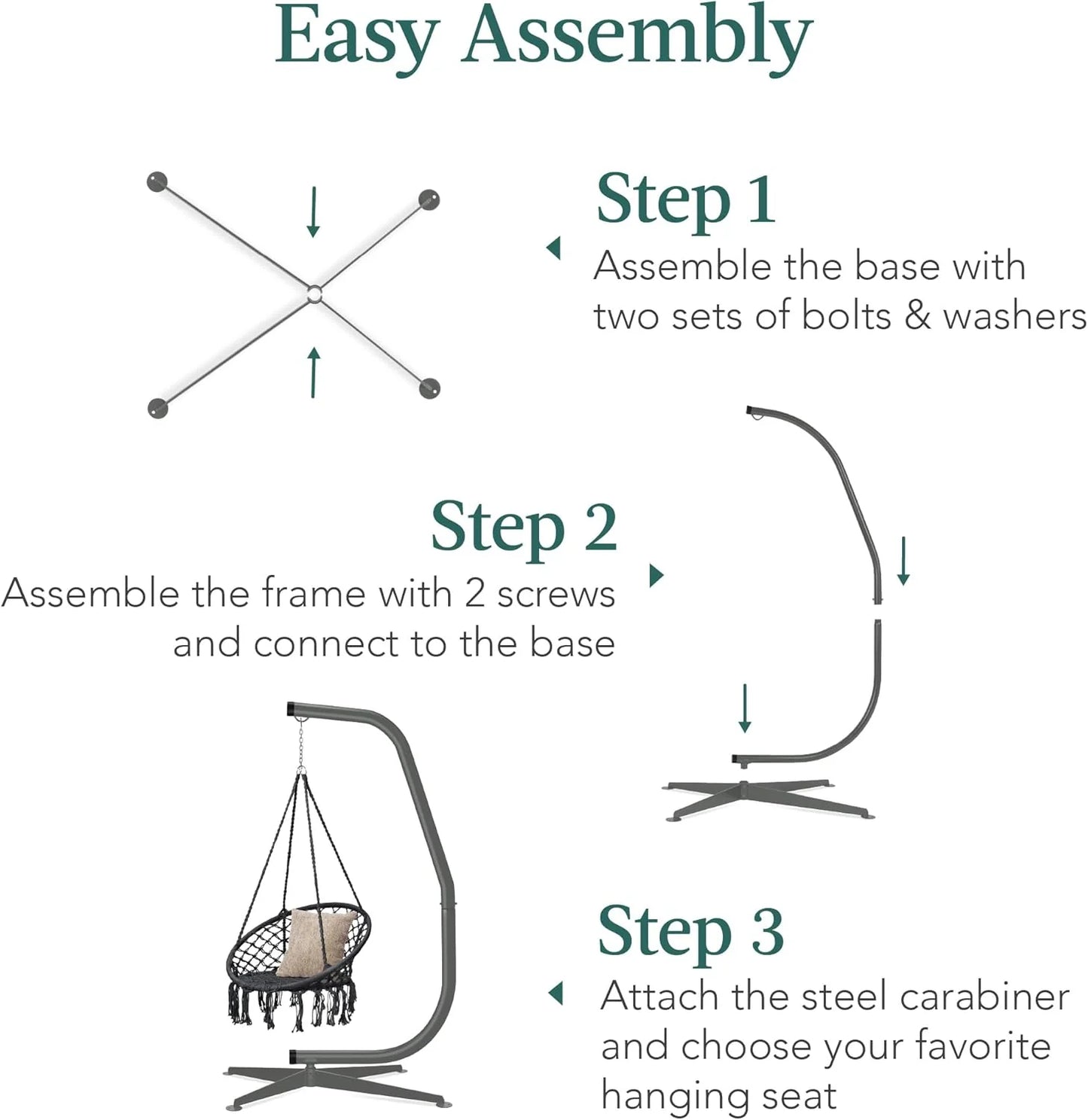 Best Choice Products Metal Hanging Hammock C-Stand for Chair/Weather-Resistant Finish, Offset Base - Stand Only - Black