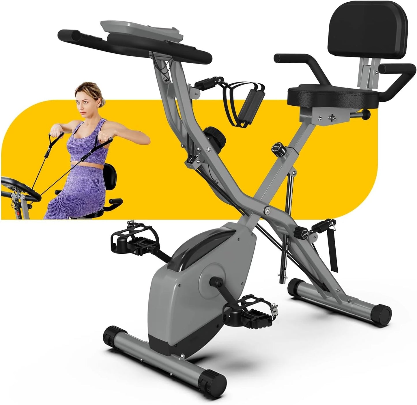 Foldable Exercise Bike Stationary Bikes for Home, 5 IN 1 Indoor Workout Bike, Cycling Bike with 16-Level Quiet Magnetic Resistance, 6.6 LBS Flywheel and 300LBS Capacity, 2025 Designed 817 X-bike