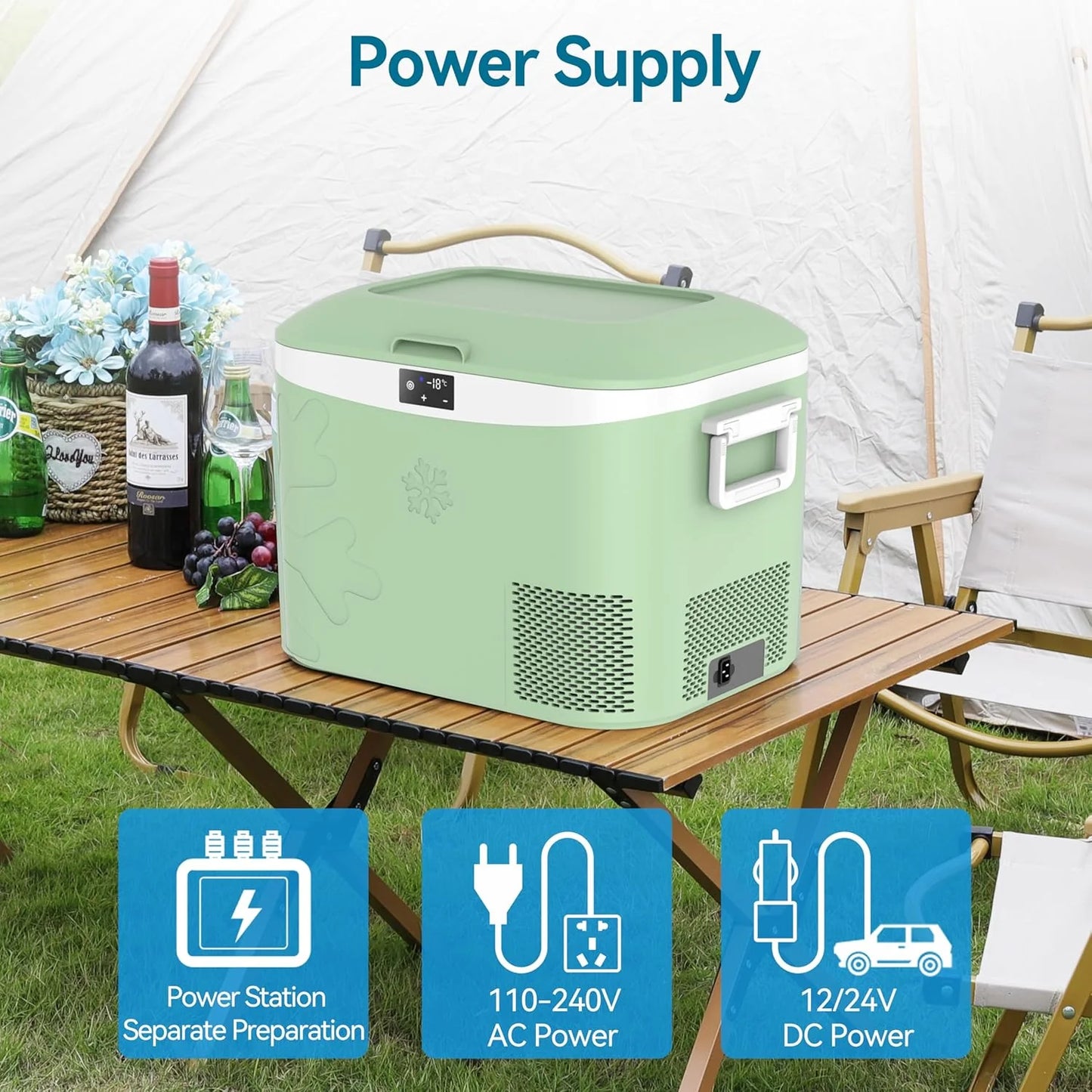 Car Fridge Portable 12 Volt Refrigerator 23 Quart (22 Liter) Freezer Compressor Cooler 12V/24V DC 110～240 V AC for Outdoor, Camping, Travel, Home Use -18℃~+15℃ (Green)