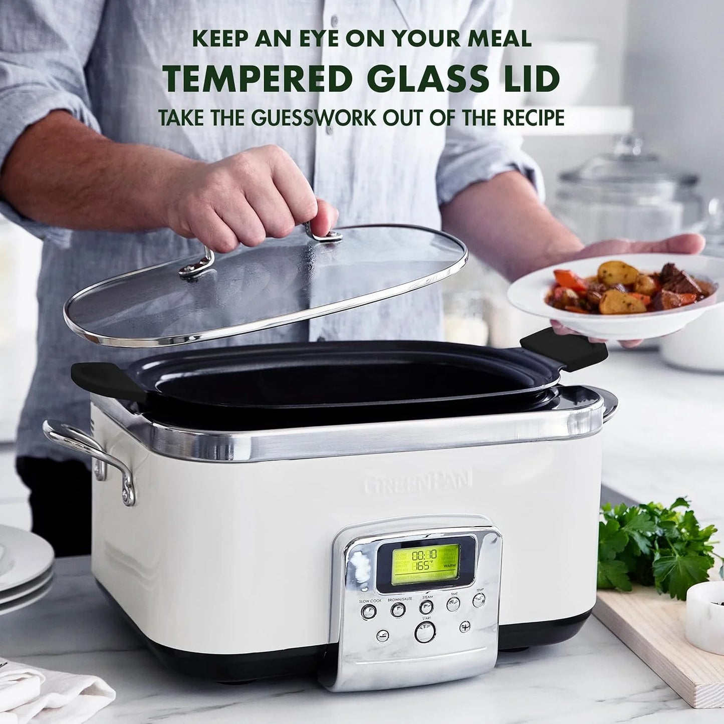 8-in-1 Programmable 6QT Electric Slow Cooker with Dishwasher-Safe Lid and Removable Base