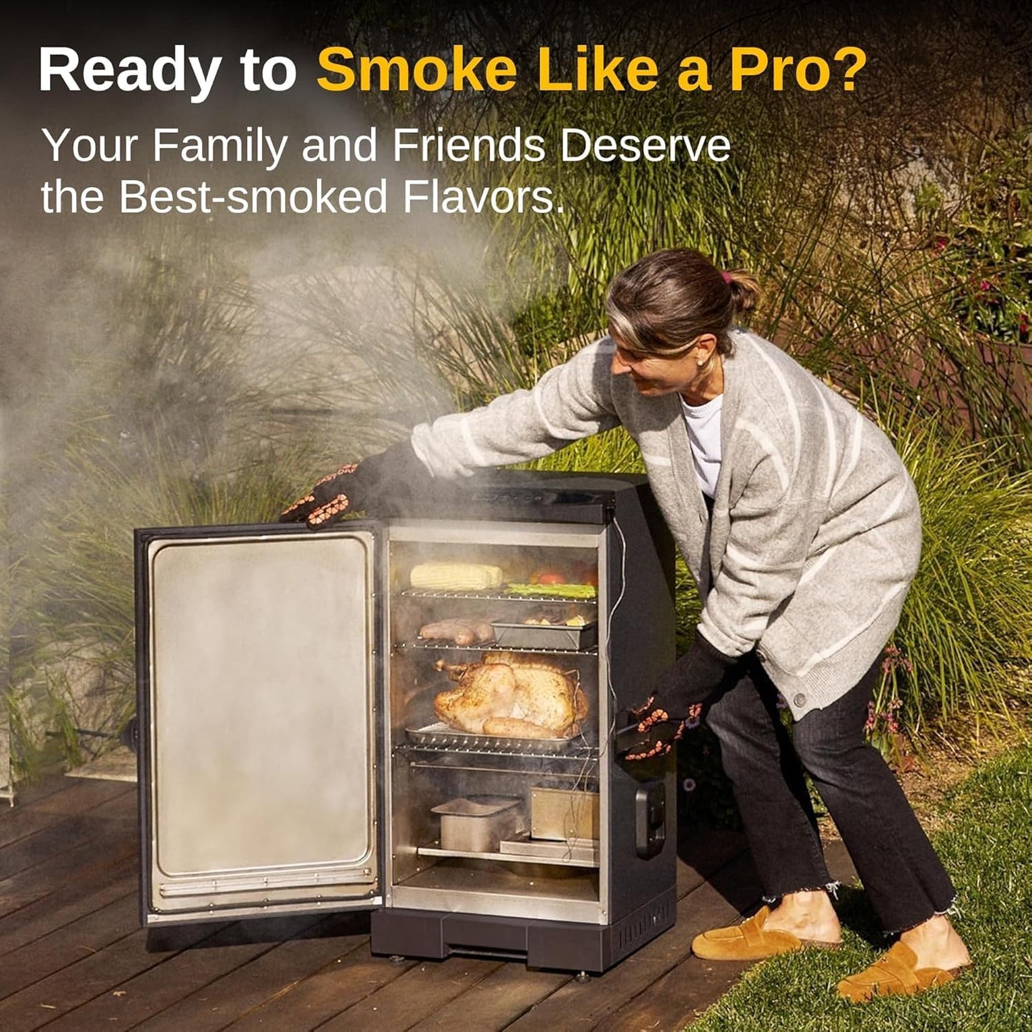 EAST OAK 30" Outdoor Electric Smoker | Built-in meat probe, smokes up to 6 times longer in a single load, side loader for uninterrupted smoking