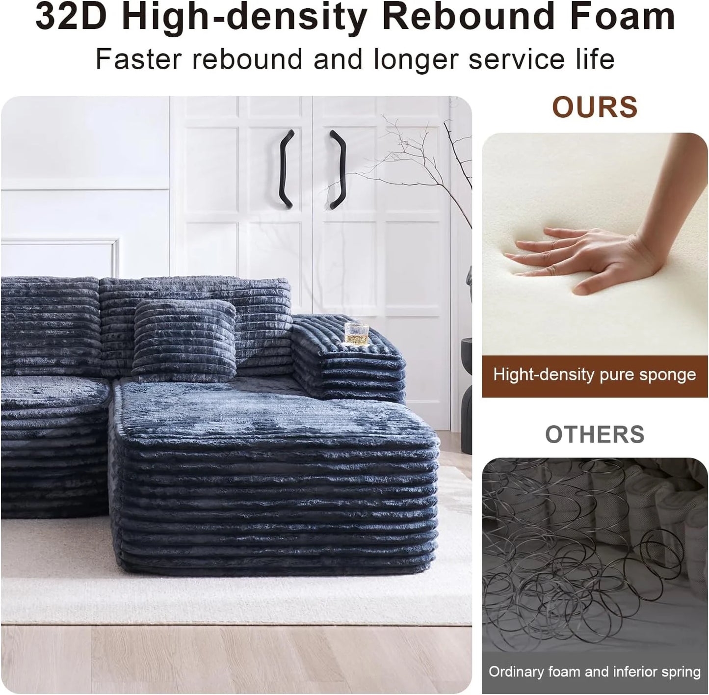 Cloud Sectional Couch with L-Shape Chaise, Modern Modular Sofa with Deep Seat, Built-in Cup Holder & Storage Pocket