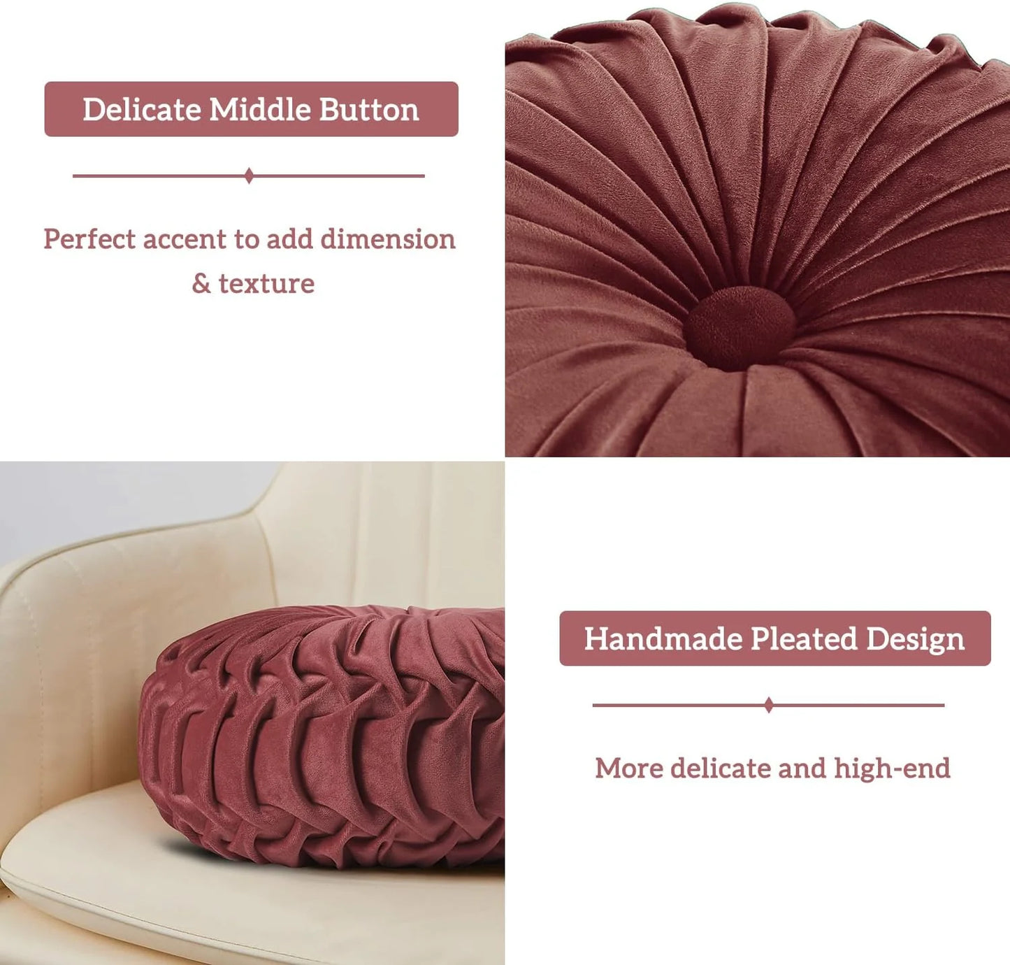 Set of 2 Decorative Round Pleated Throw Pillows