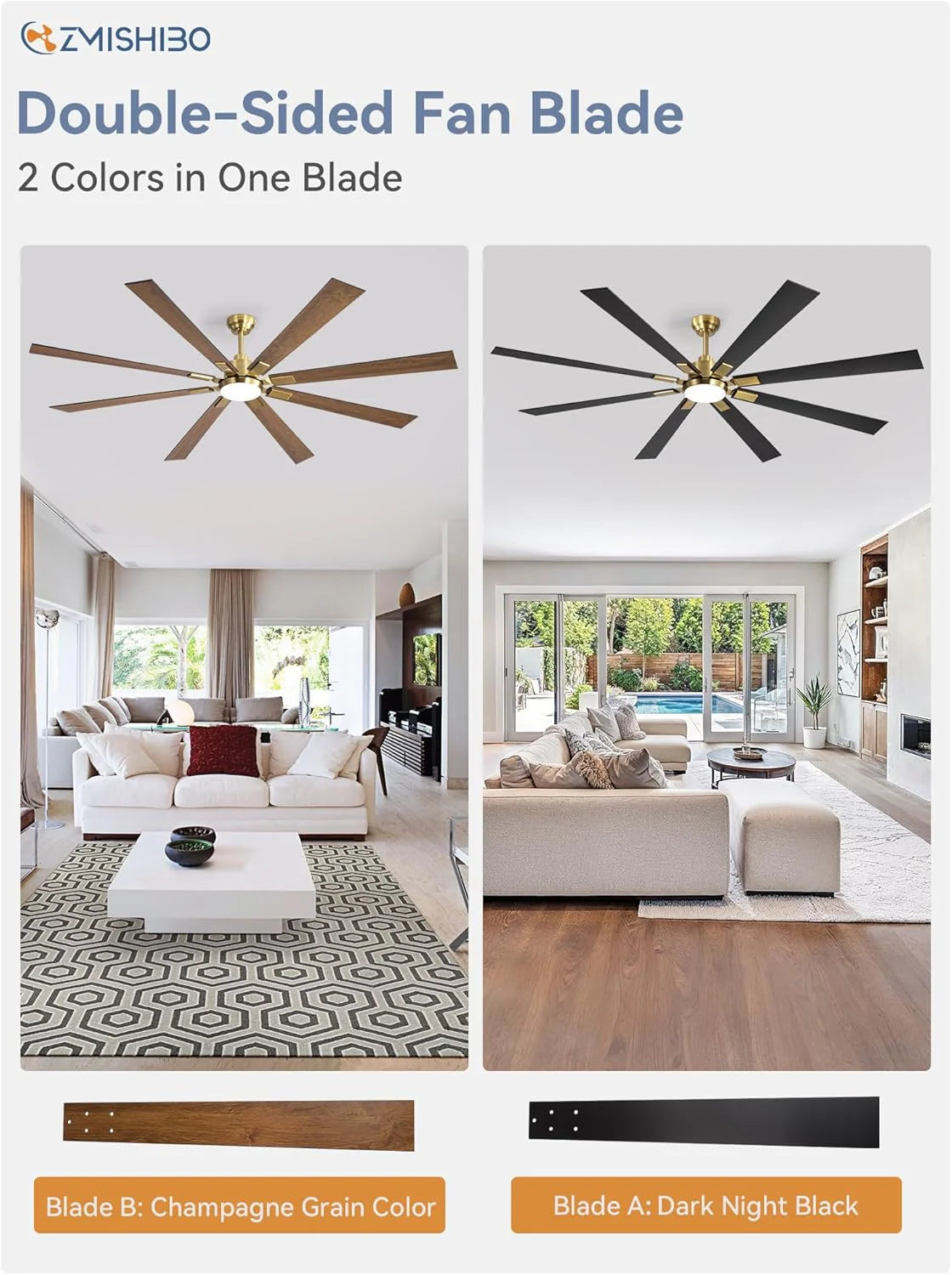 Zmishibo 72-inch large ceiling fan with lighting and remote indoor/outdoor