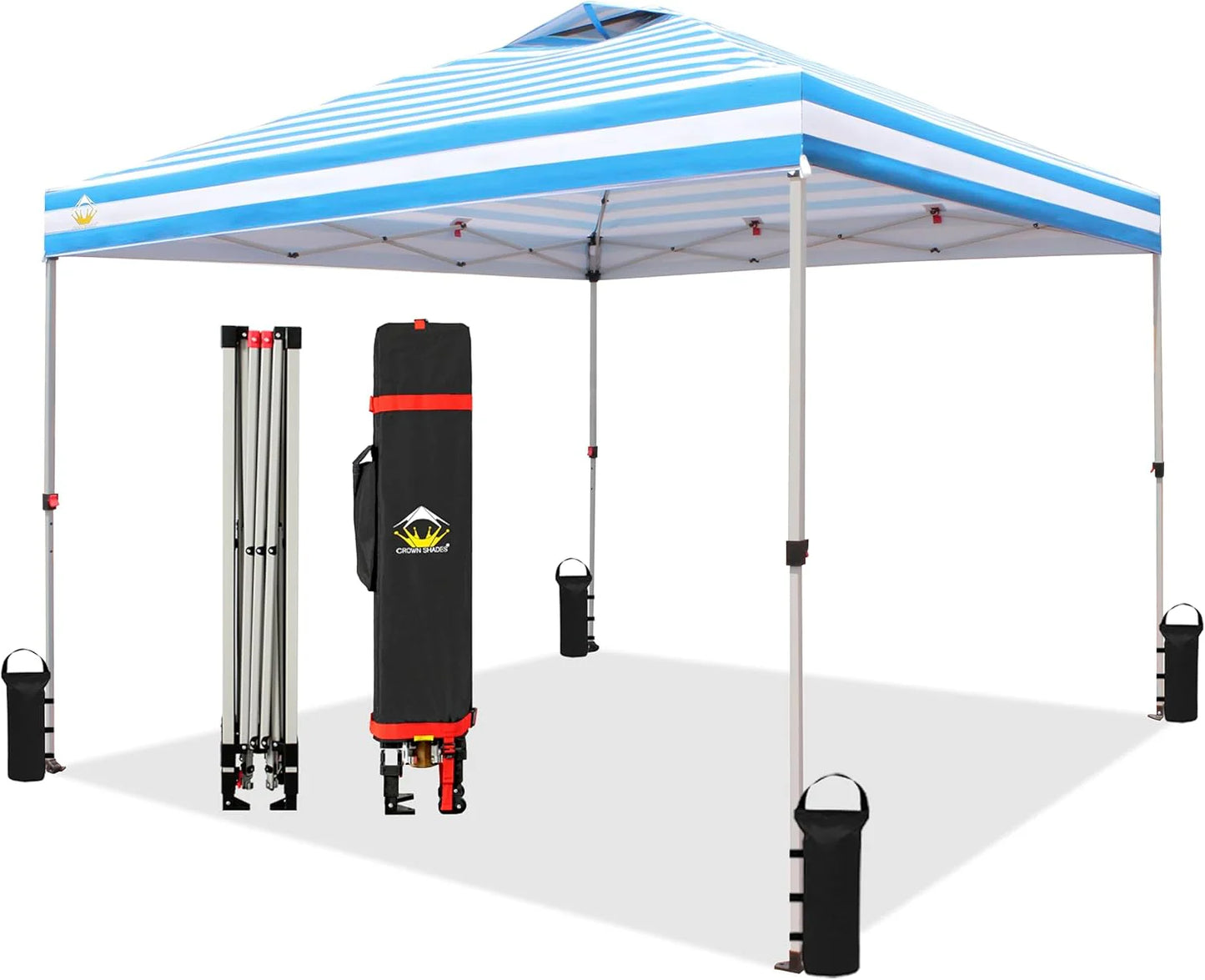 10x10 Pop-Up Awning - One-Click Installation Beach Tent - Outdoor Sunshade Silver Coated Top, 3 Heights and 4 Sand Pockets