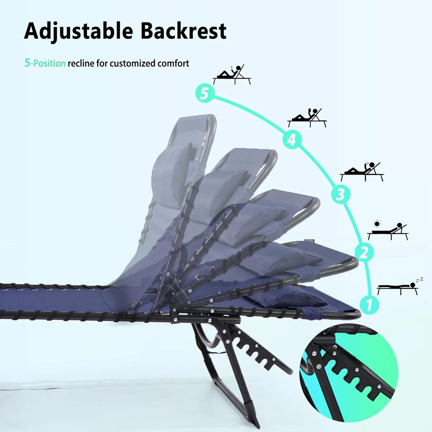 Unovivy Outdoor Chaise Lounge Chairs Set of 2, Portable Folding Pool Lounge Chair with 5-Position Reclining Back, Teslin Tanning Chair for Pool, Beach, Patio, Sunbathing