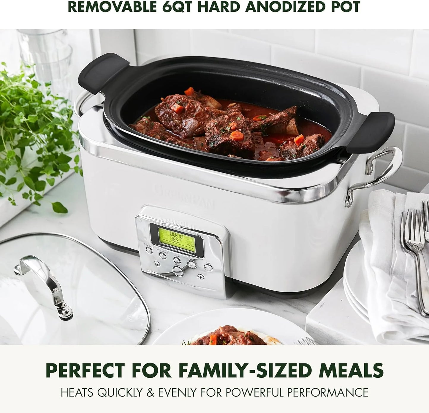 8-in-1 Programmable 6QT Electric Slow Cooker with Dishwasher-Safe Lid and Removable Base