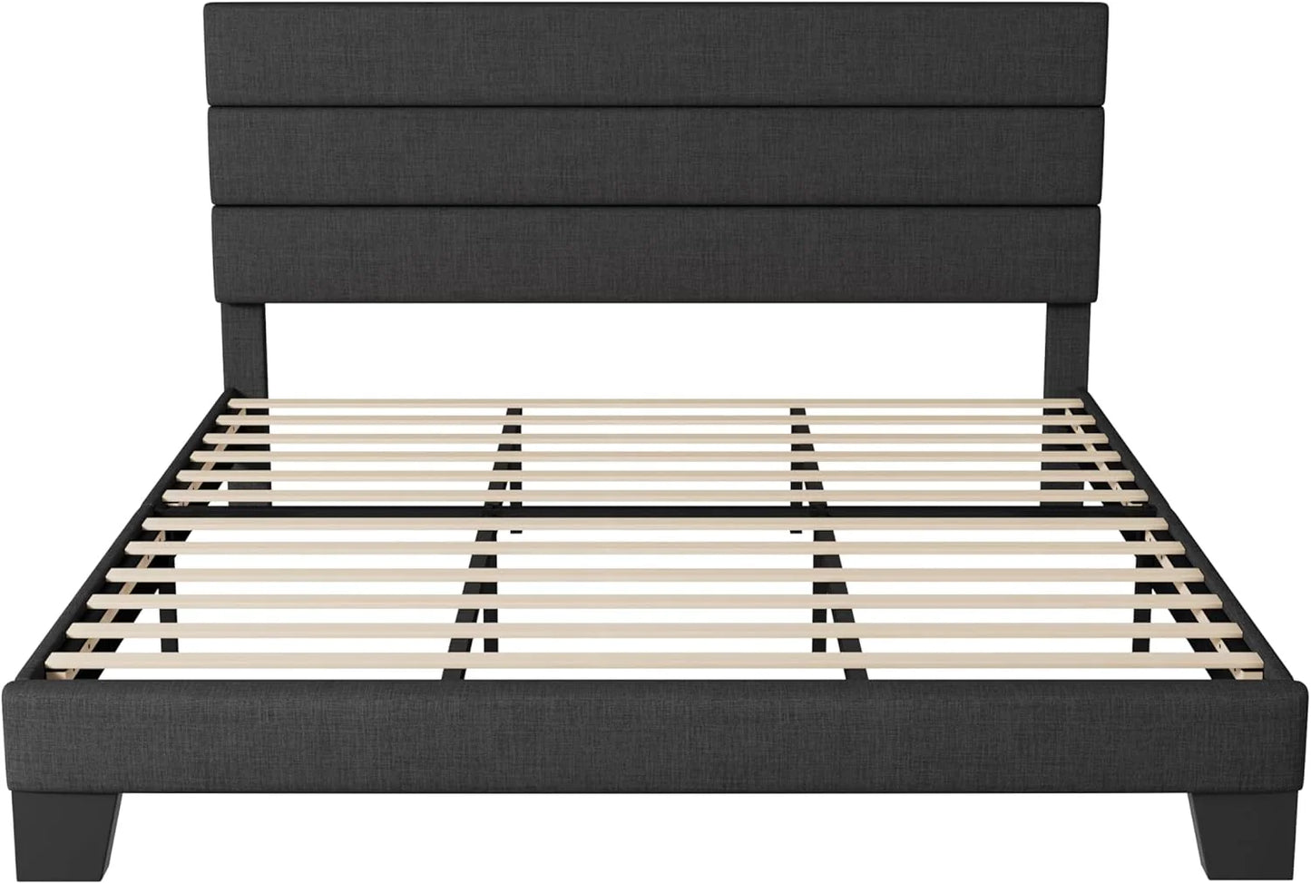 Allewie Queen Size Platform Bed Frame with Fabric Upholstered Headboard and Wooden Slats Support, Fully Upholstered Mattress Foundation/No Box Spring Needed