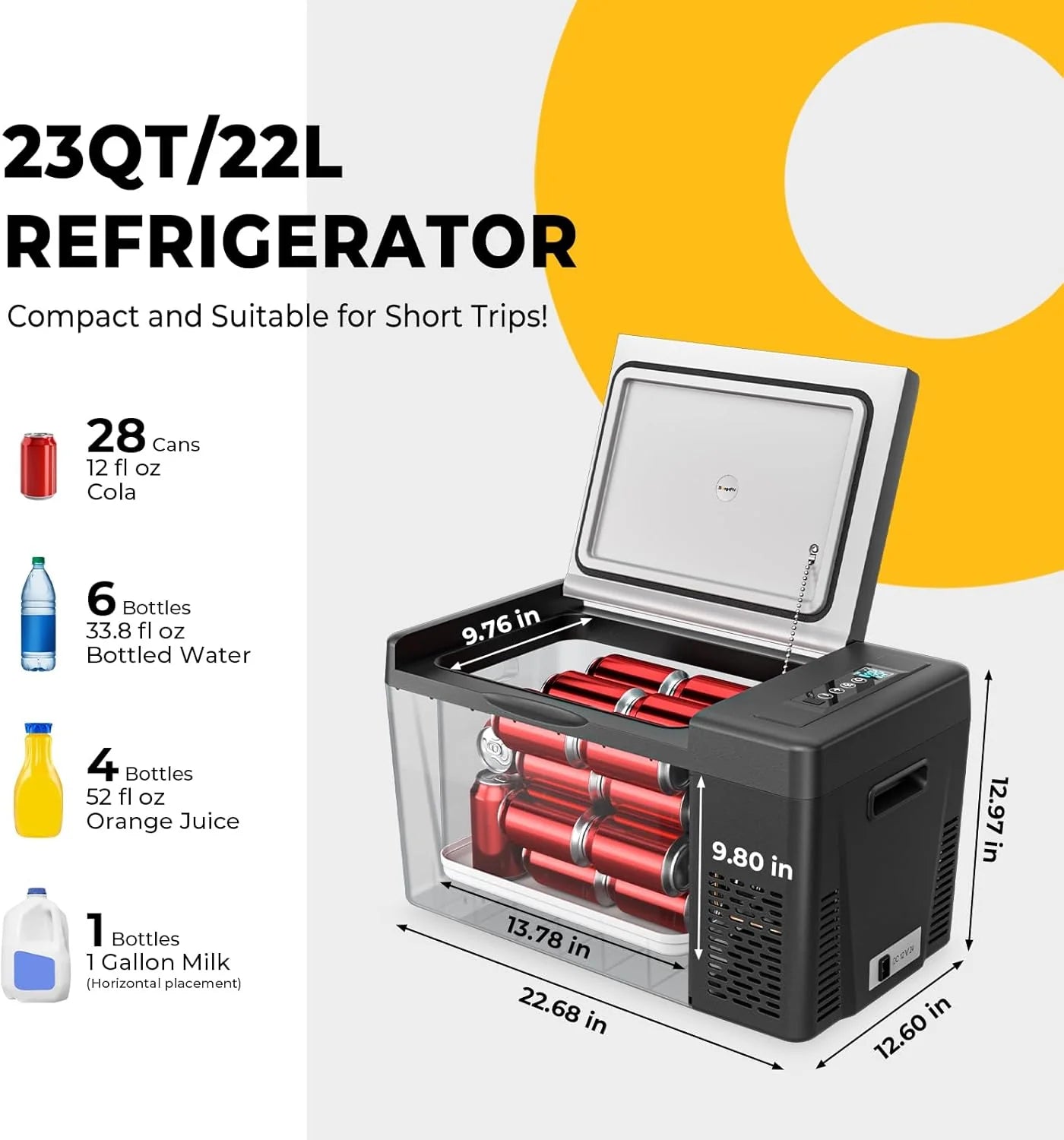 BougeRV 12 Volt Refrigerator 12V Car Fridge 23 Quart Portable Freezer Compressor Cooler 12/24V DC 110~240 Volt AC for Truck Van RV Camper SUV Travel Camping Road Trips Tailgating -8℉~50℉
