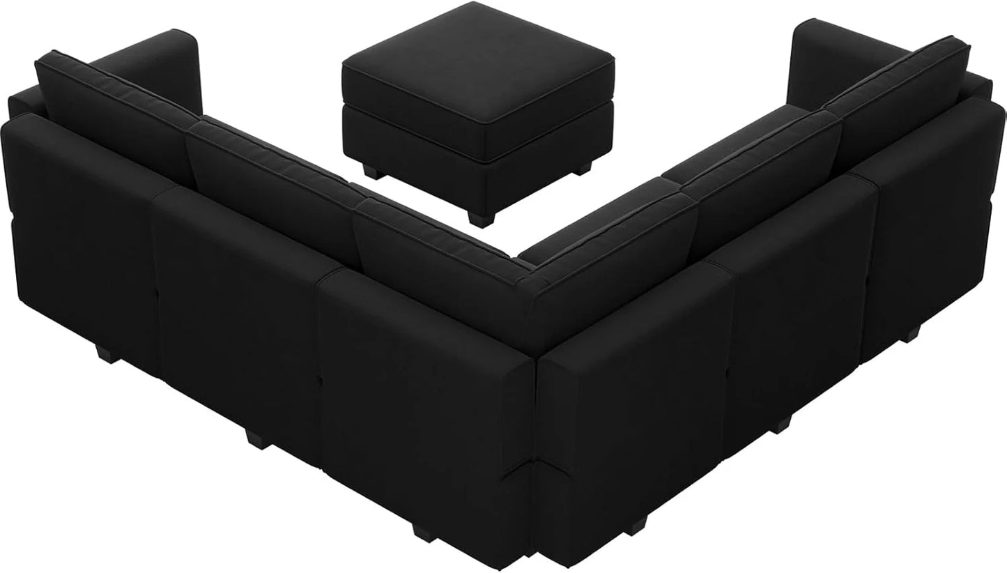 Belffin Modular Sectional Sofa with Ottomans Velvet Reversible Sleeper Chaise Bed Storage Seat Black