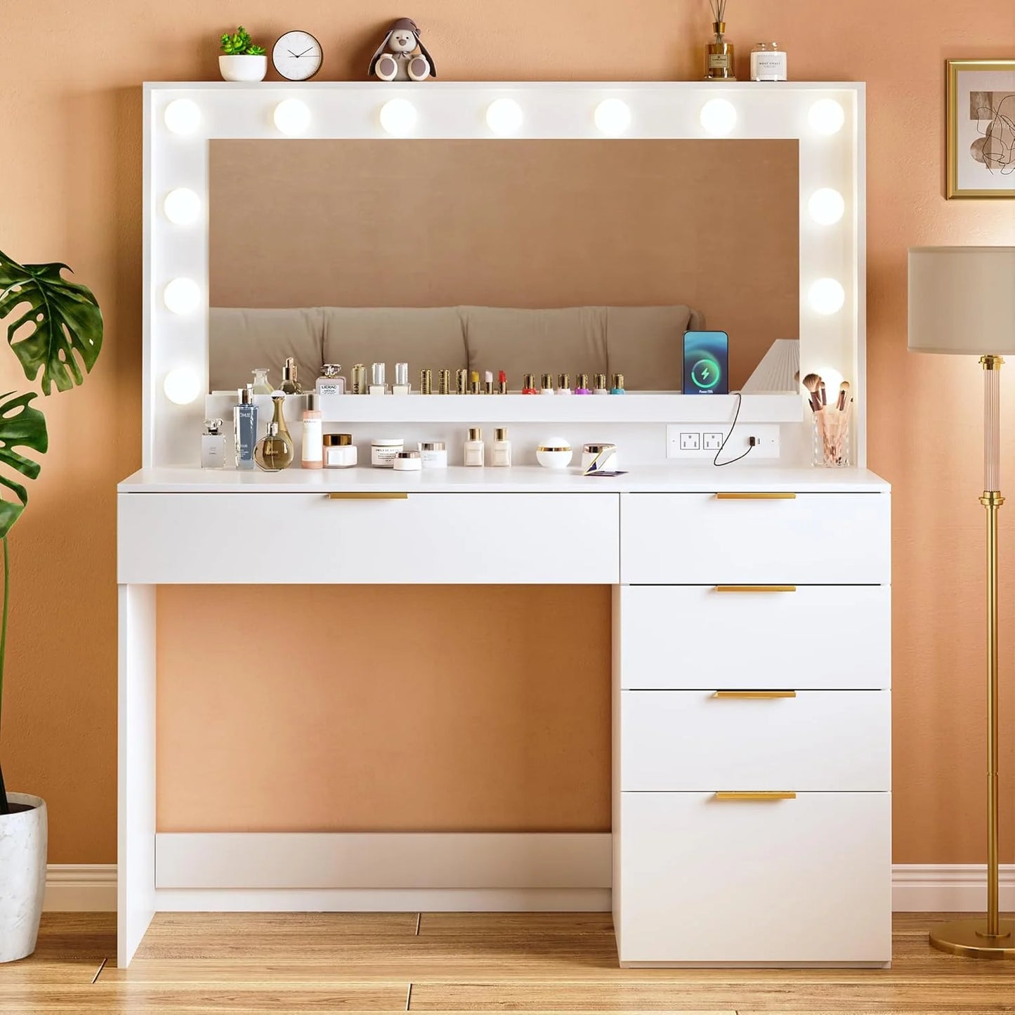 Vanity Desk with Mirror and Lights 39.3in Makeup Vanity with Large Mirror