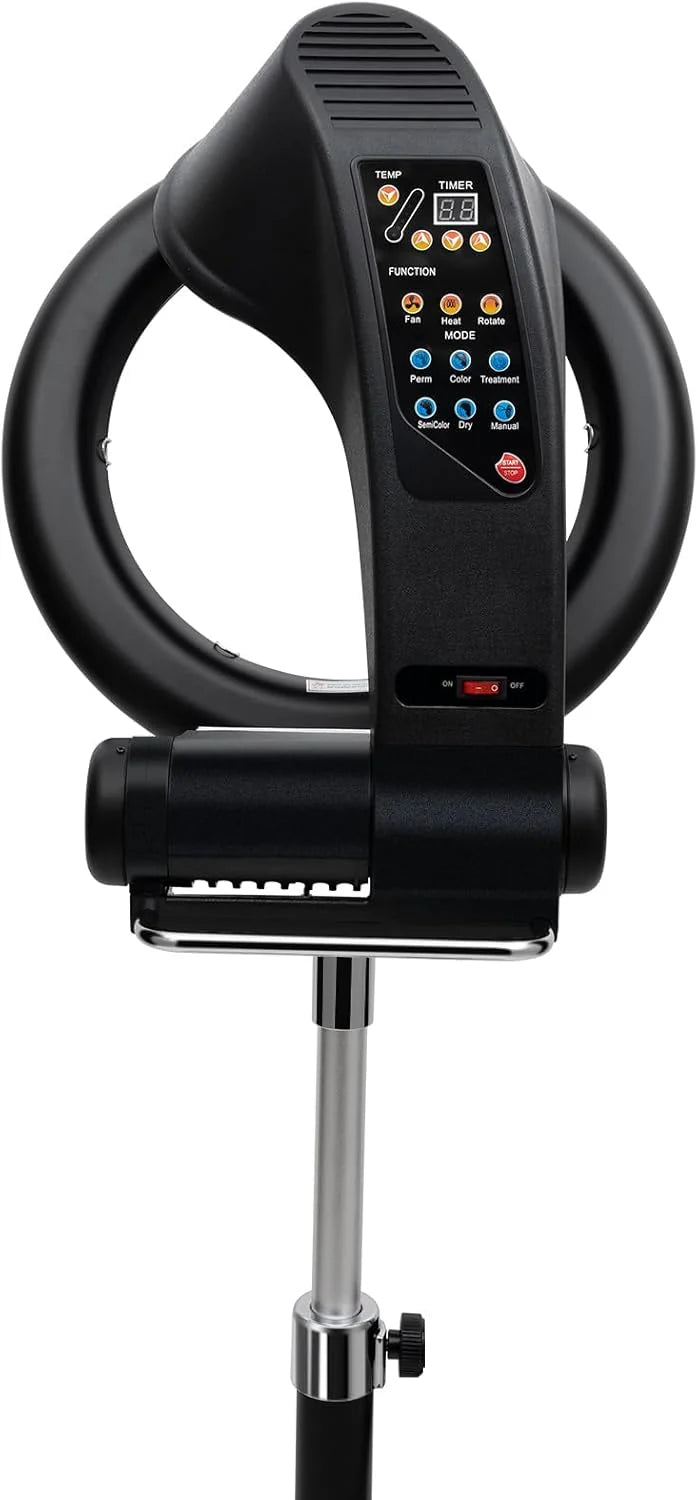 Hair Dryer, 1200W Hair Salon Color Processor Dryer with Infrared Technology, 6 Modes, 360 Efficient Heating, Adjustable Height, Rolling Base for Salon & Home Use, Quiet Care, Black