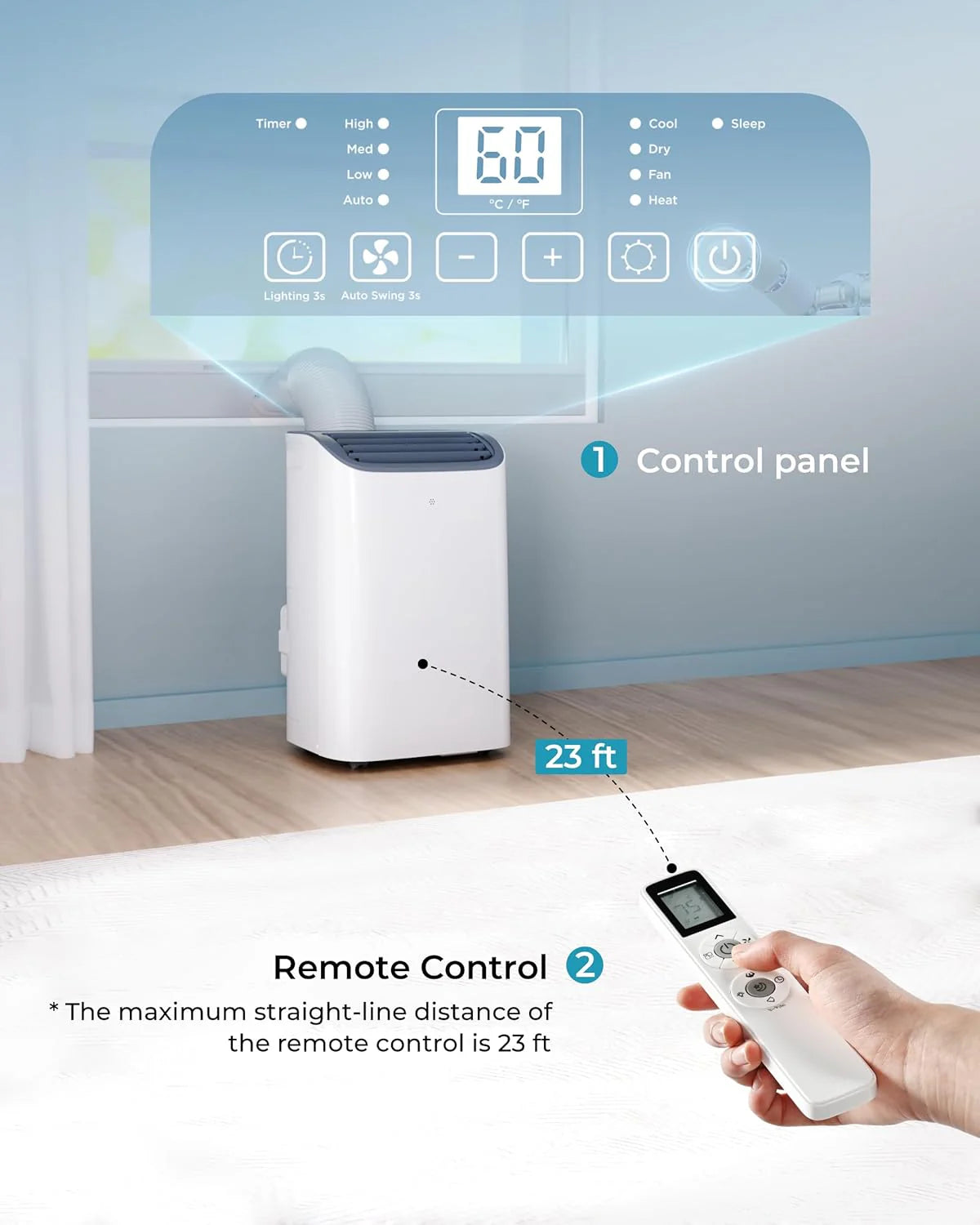 EUHOMY 8,000 BTU Portable Air Conditioners, 4-in-1 Portable AC Unit Up to 350 Sq.Ft, 4 Modes Quiet Air Conditioner with Remote Control, Cool, Fan, Dehumidifier, 24H Timer, Bedroom, Office, Apartments