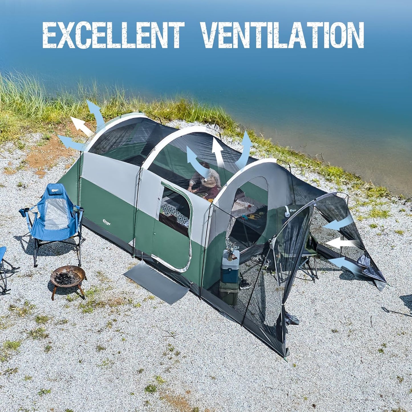 PORTAL 6/8/10 Person Family Camping Tent with Screen Room, Water Resistant Big Tunnel Tent with Rainfly, Large Family Tent for Outdoor Camping, Party