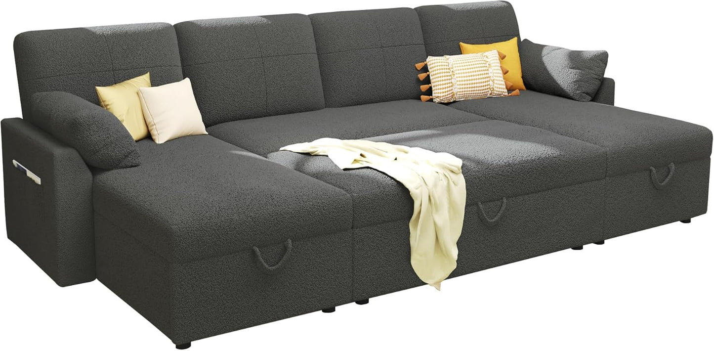 VanAcc Sofa Bed, Sleeper Sofa with Storage Chaise- 2 in 1 Pull Out Couch Living Room, Comfy Sleeper Couch