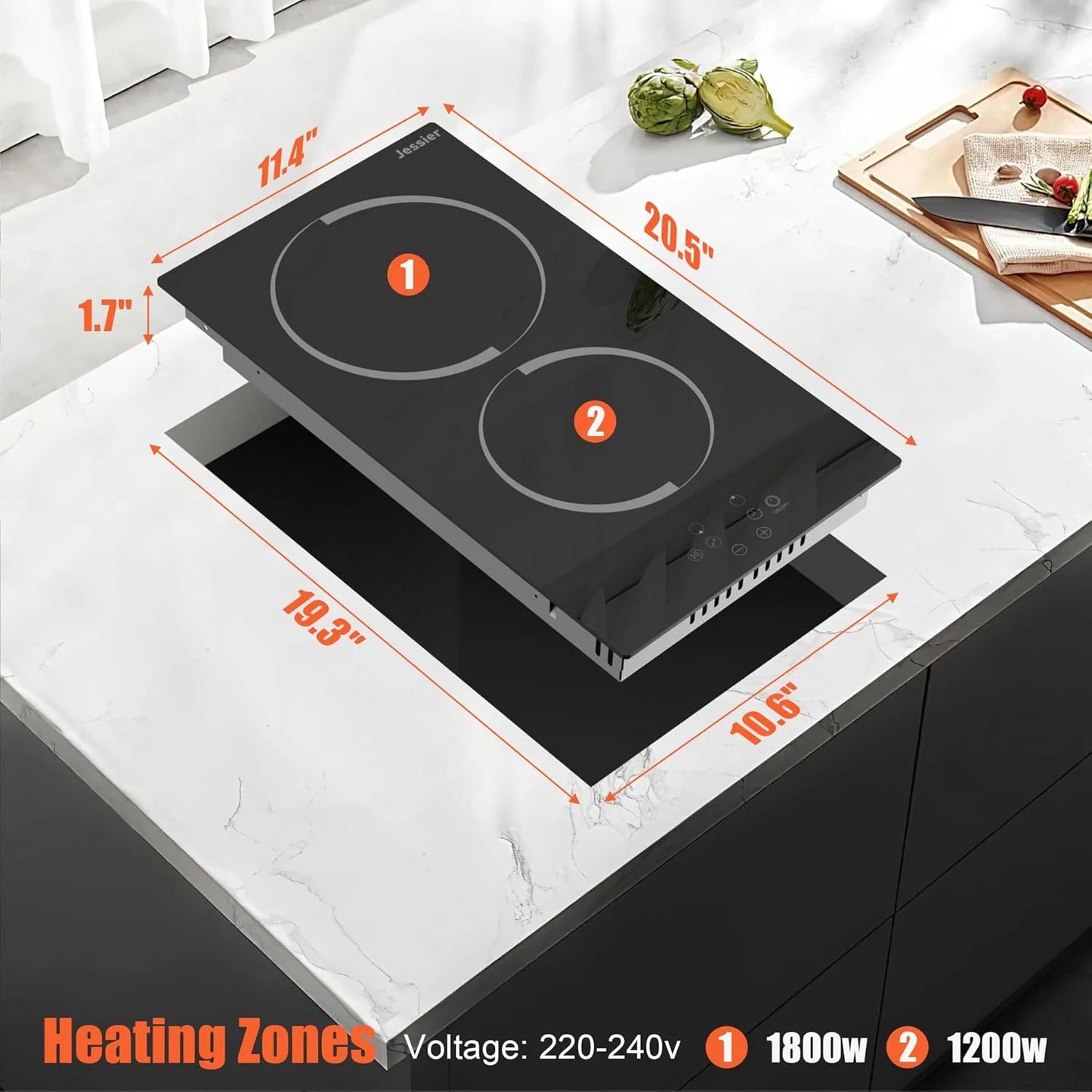 Electric Cooktop 30 Inch - 5 Burners Built-in Ceramic Cooktop, 30" Electric Stove Top with Glass Protection Metal Frame, 9 Heating Level, 8400W, 220-240V for Hard Wire(No Plug)