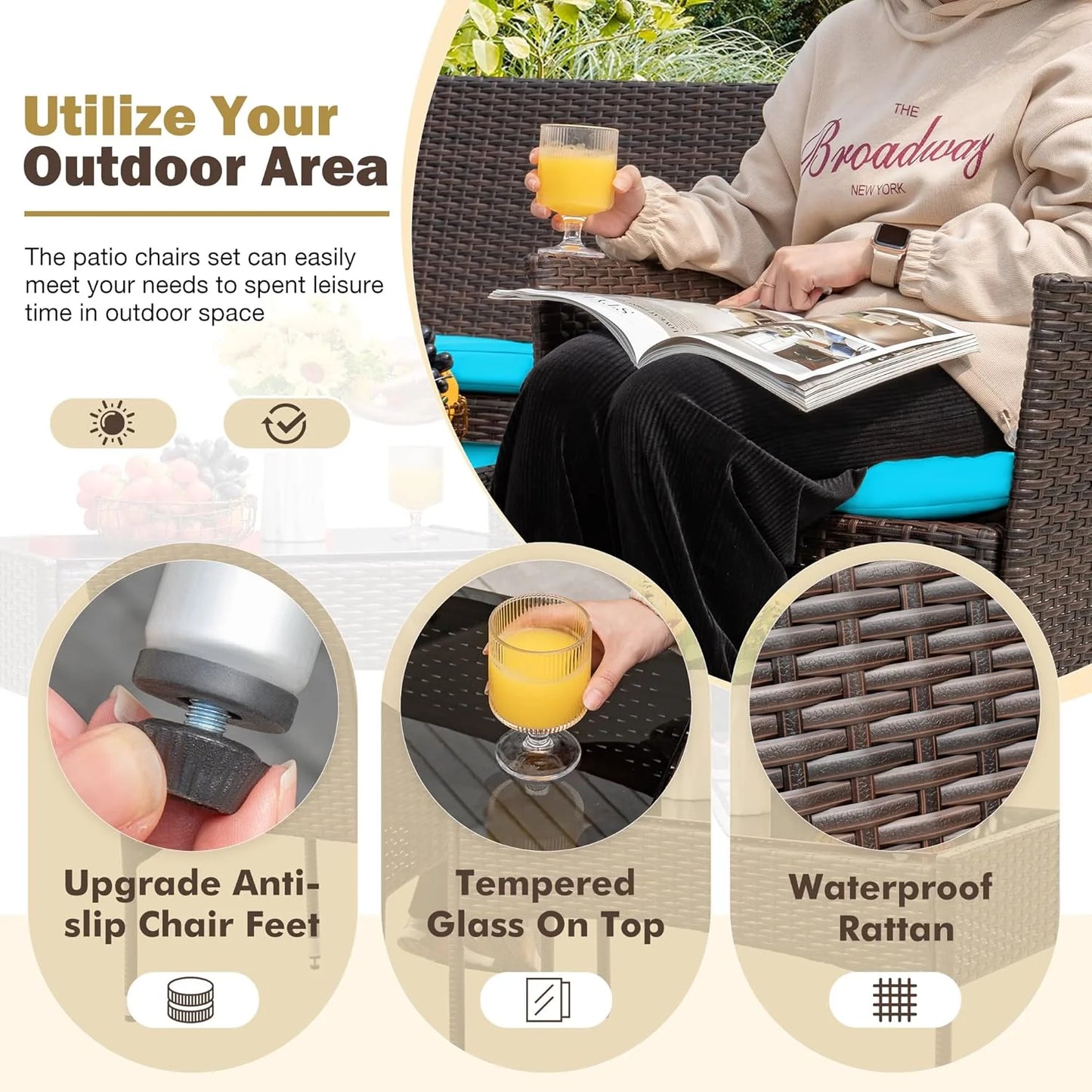 Homall 4-piece outdoor patio furniture set rattan chair wicker set