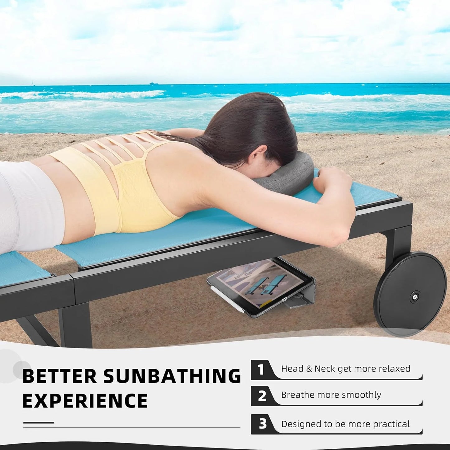 PURPLE LEAF Patio Tanning Lounge Chair Set with Face Down Hole Outdoor Aluminum Adjustable Reclining Chairs Wheels Pillows and Table for Poolside Beach Sunbathing Lounger, Beige