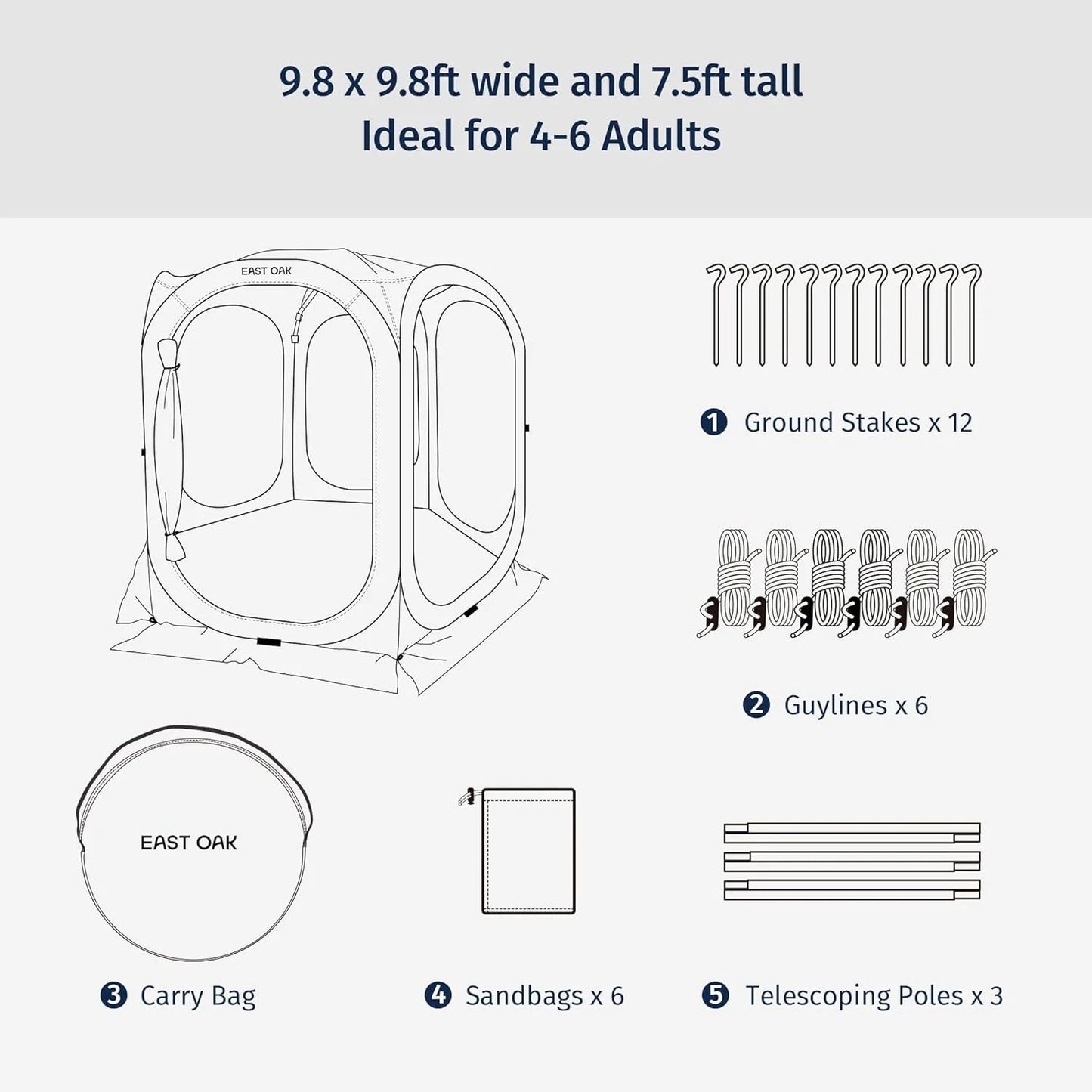 EAST OAK Screen House Tent Pop-Up, Portable Screen Room Canopy Instant Screen Tent 10 x 10 FT with Carry Bag for Patio, Backyard, Deck & Outdoor Activities, Beige