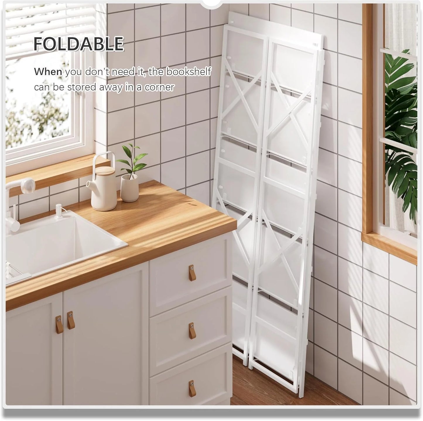 5 Tiers No Assembly Book Shelves 51.2" H Folding Bookshelf Bookcase