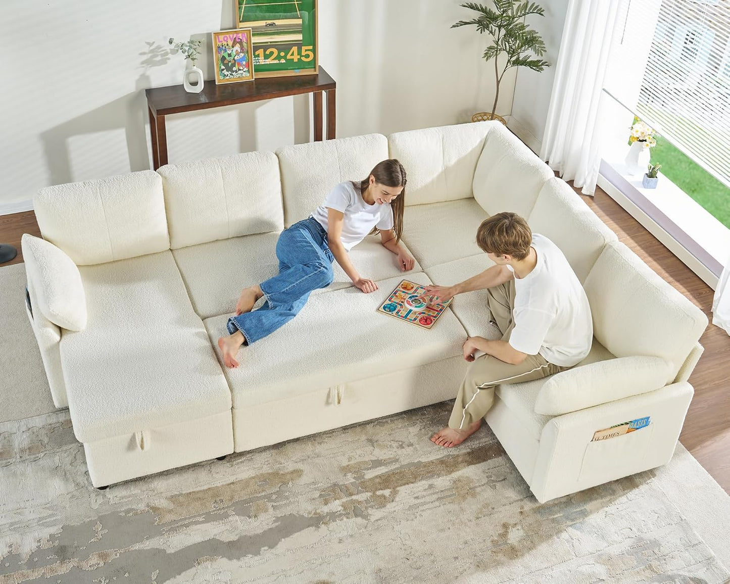 VanAcc Sofa Bed, Sleeper Sofa with Storage Chaise- 2 in 1 Pull Out Couch Living Room, Comfy Sleeper Couch