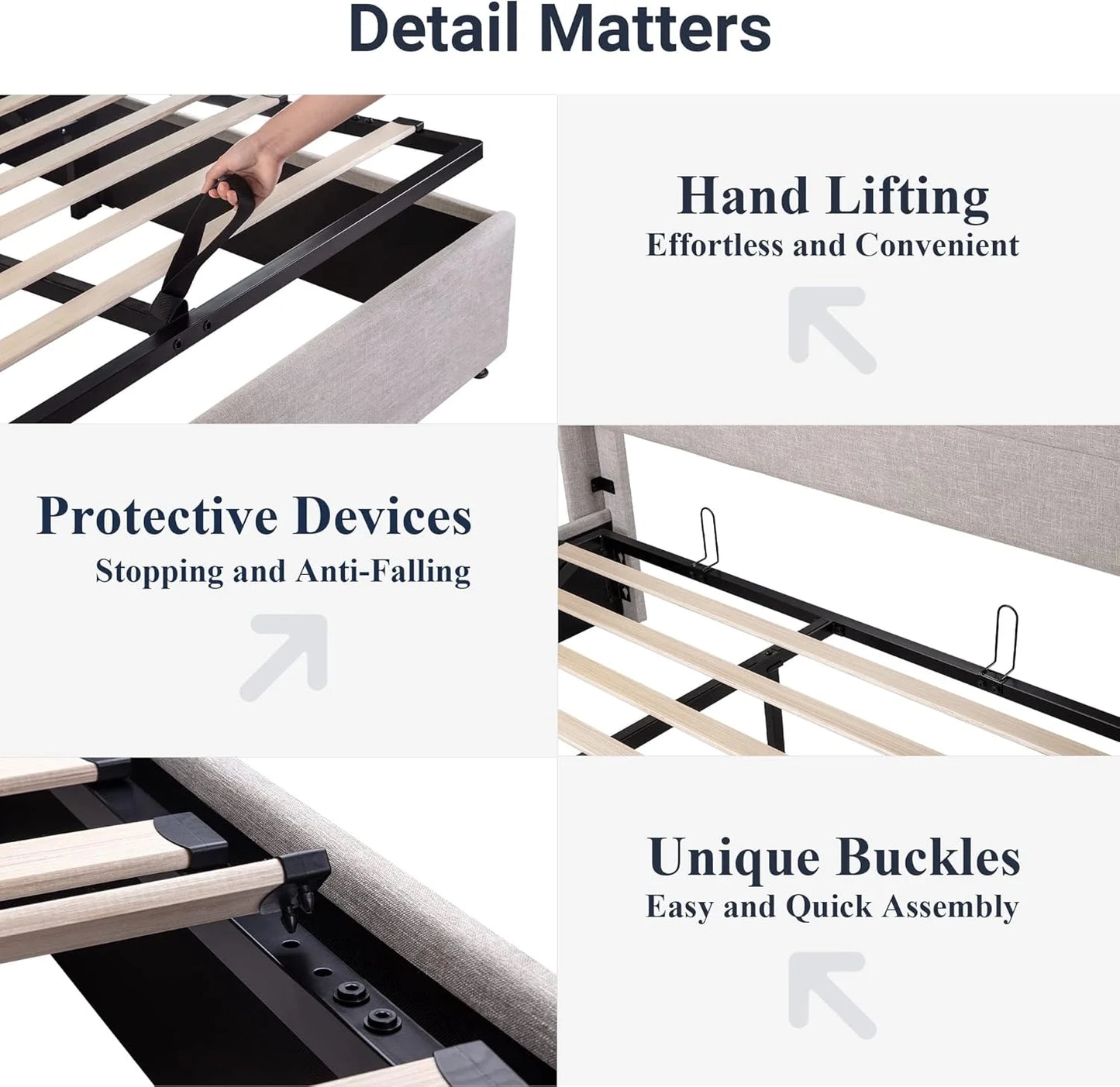 Allewie Queen Size Lift Up Storage Bed, Modern Wingback Headboard, Hydraulic Support, No Box Spring Needed, Light Beige