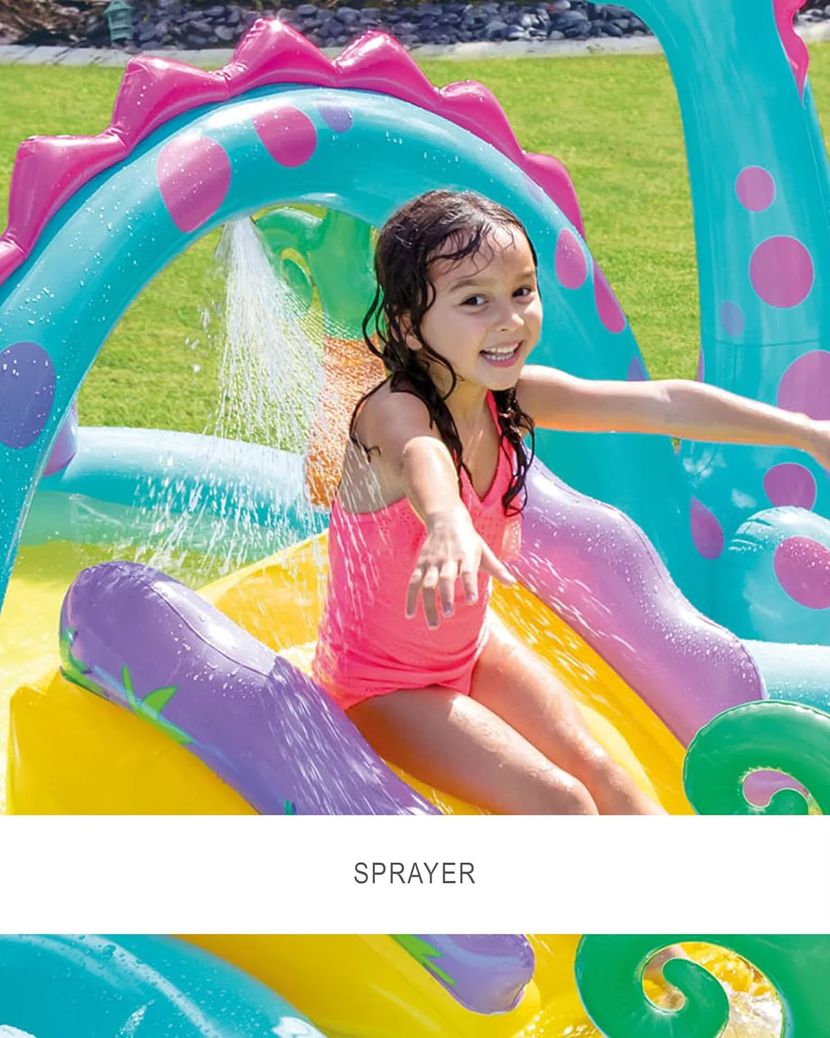 Intex 96" x 78" x 28" Inflatable Jungle Adventure Play Center Spray Kiddie Pool - Backyard Kids Water Slide, Outdoor Blow-Up Splash Pad for Toddlers