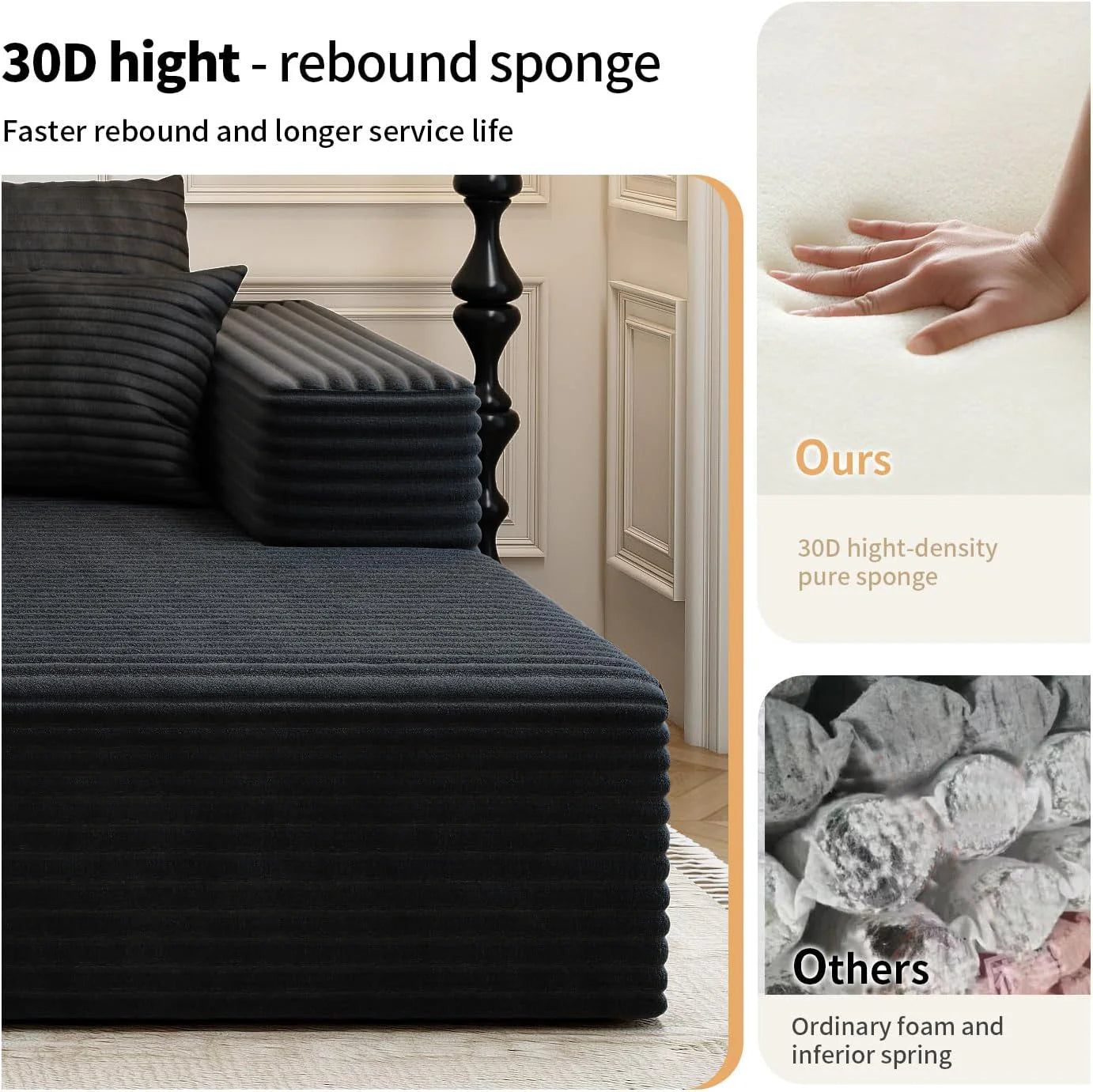 107.5" Cloud Modular Sectional Sofa Couch with L-Shape Chaise,Modern Minimalist Upholstered Couches