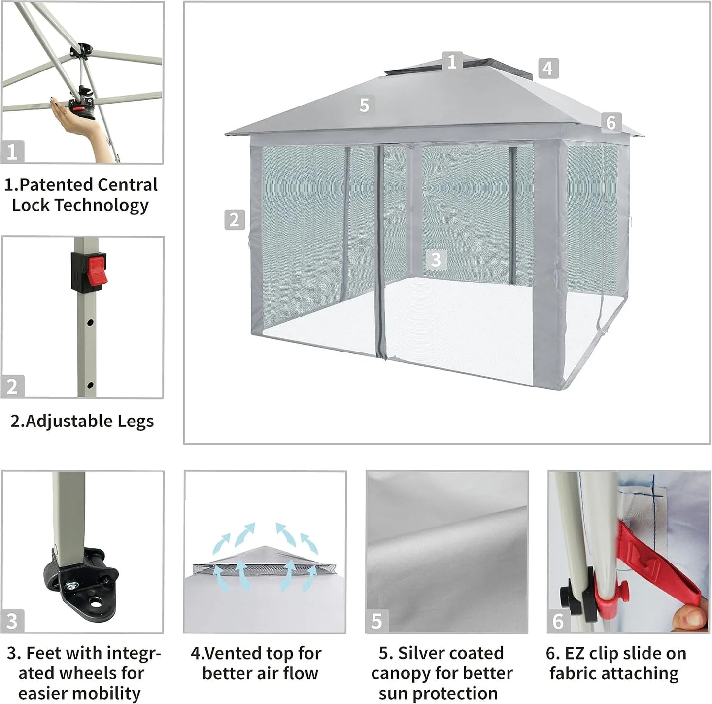 CROWN SHADES 13x13 Pop Up Gazebo, Canopy Tent, Gazebos on Clearance - Outdoor Gazebo for Backyard & Patio Furniture - Carpa Pop Up Tent with Wheeled STO-N-Go Cover Bag (White)