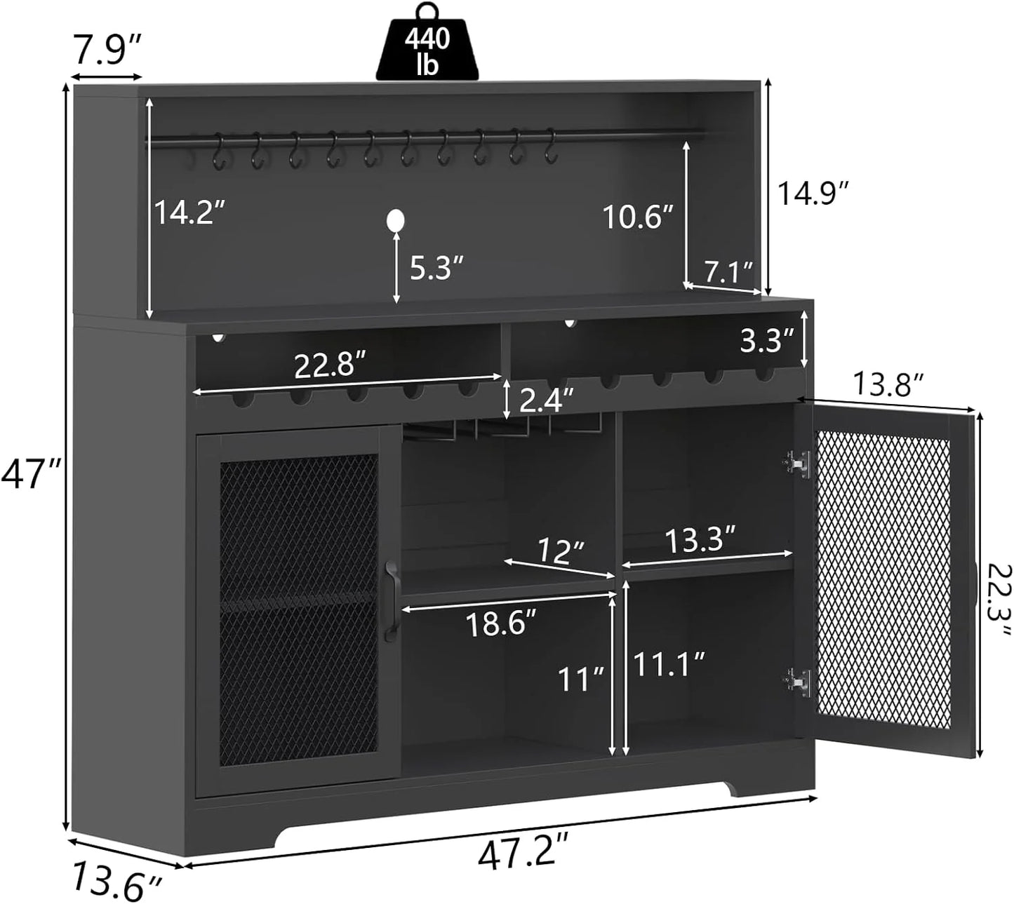Wine Bar Cabinet with LED Light, Liquor Cabinet with Glass Holder, Coffee Bar for Liquor, Storage Buffet with Wine Racks, Wine Cabinet