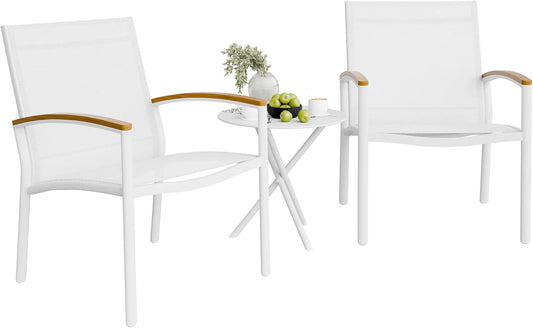 Shintenchi 3 Pieces Patio Bistro Sets, Outdoor Textilene Fabric Conversation Bistro Set, Textilene Fabric Front Porch Chairs Small Patio Furniture Set with Table for Lawn,Garden,Balcony (Black)