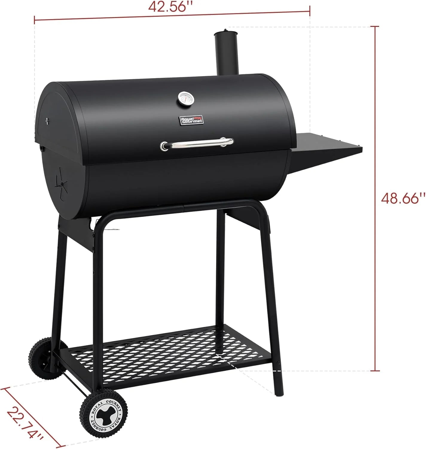 Royal Gourmet CC1830 30 Inch Barrel Charcoal Grill with Side Table, Outdoor BBQ Grill with 627 Sq. In. Cooking Space for Backyard, Patio and Parties, Black