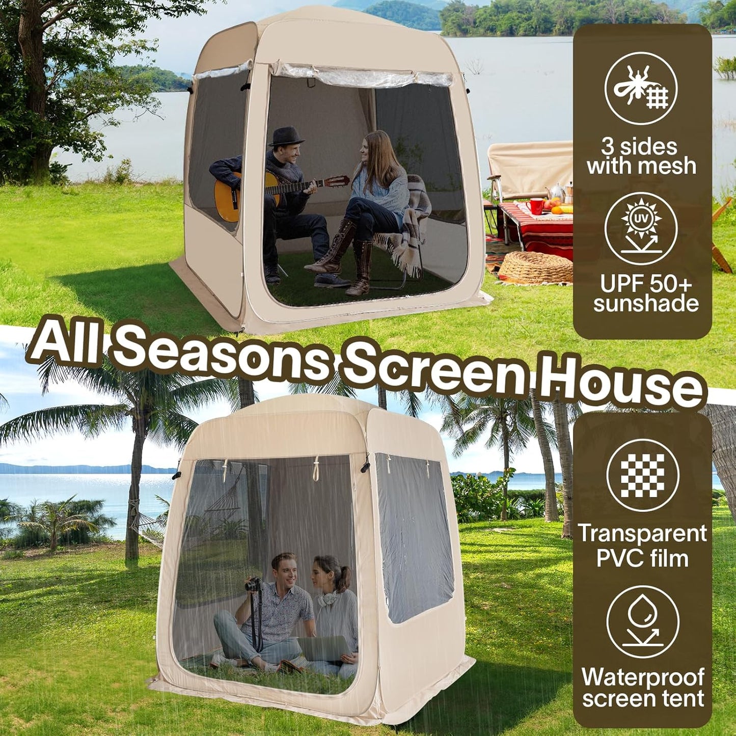 Screen gazebo, sleeps 6-10-15 people Igloo-style canopy tent with mosquito net on the sides Perfect for garden, patio, backyard