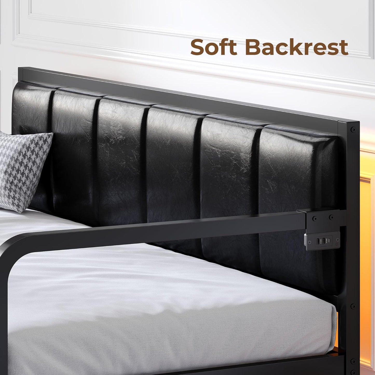 Rolanstar Daybed with Charging Station and LED Lights, Height Adjustable Twin Daybed with Trundle, Metal Sofa Bed Frame with Steel Slat Support