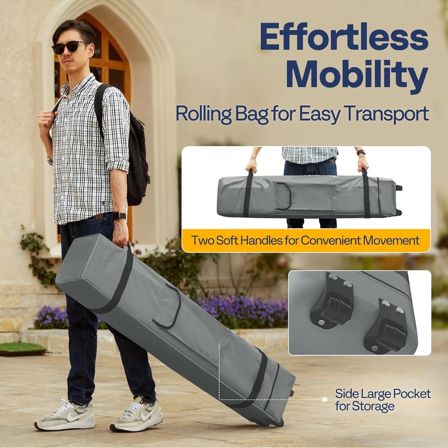 10x10ft Easy Pop-Up Canopy, Outdoor Screen Tent with Mosquito Netting, 2 Zipper Doors, and Roller Bag for Yard Camping Picnic Party Events, Beige