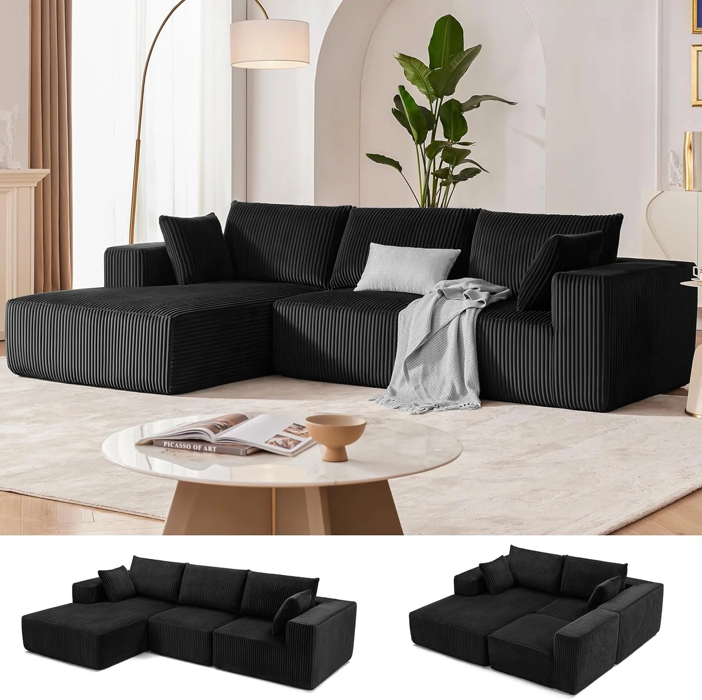 108-inch modular sofa, cloud modular sofa, with deep seat and reclining chair, upholstered sofa
