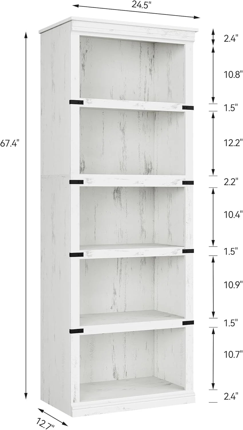 5 Tier Bookcase Farmhouse Book Shelf with Storage Open Display Bookshelves