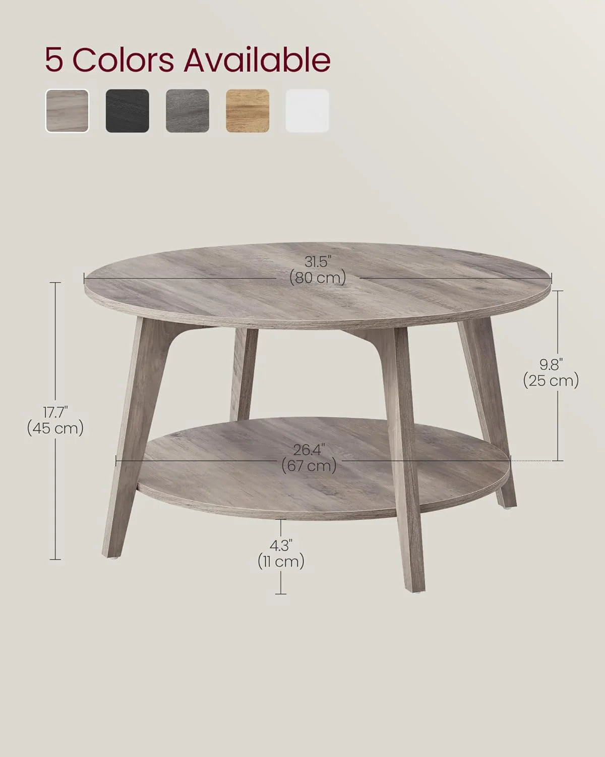 VASAGLE Round Coffee Table, 2 Tier Coffee Table with Storage, for Living Room, 31.5 x 17.7 Inches