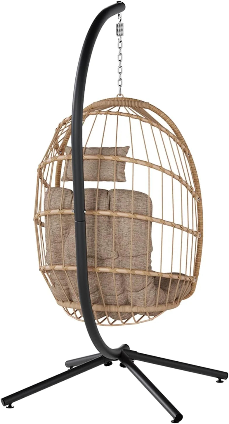 SWITTE Egg Chair Outdoor with Stand, Indoor Wicker Hanging Egg Swing Chair with Cushion, 350lbs Capacity for Patio, Bedroom