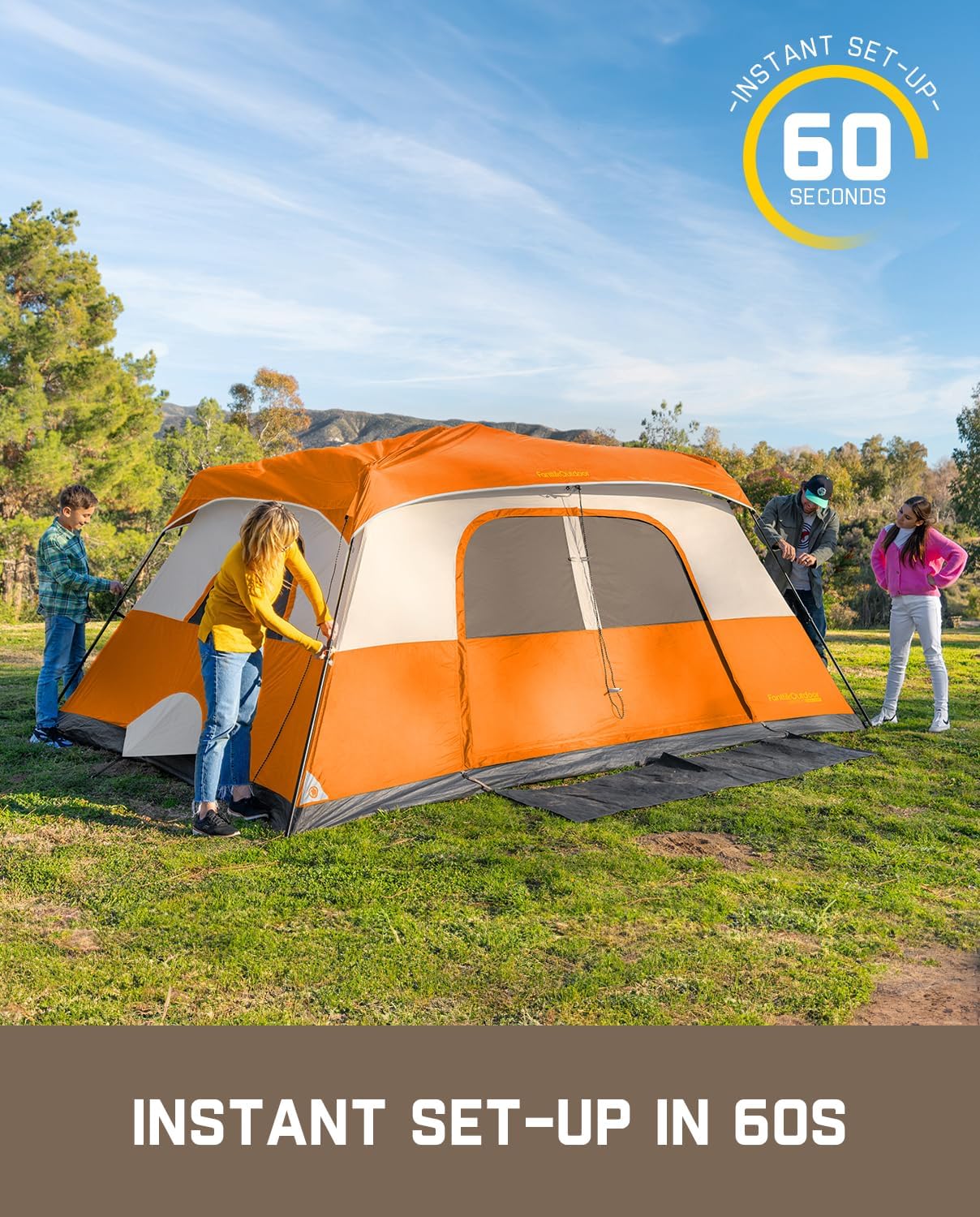 Portable camping tent for 4/6/8/10 people with instant cabin and rainproof and windproof