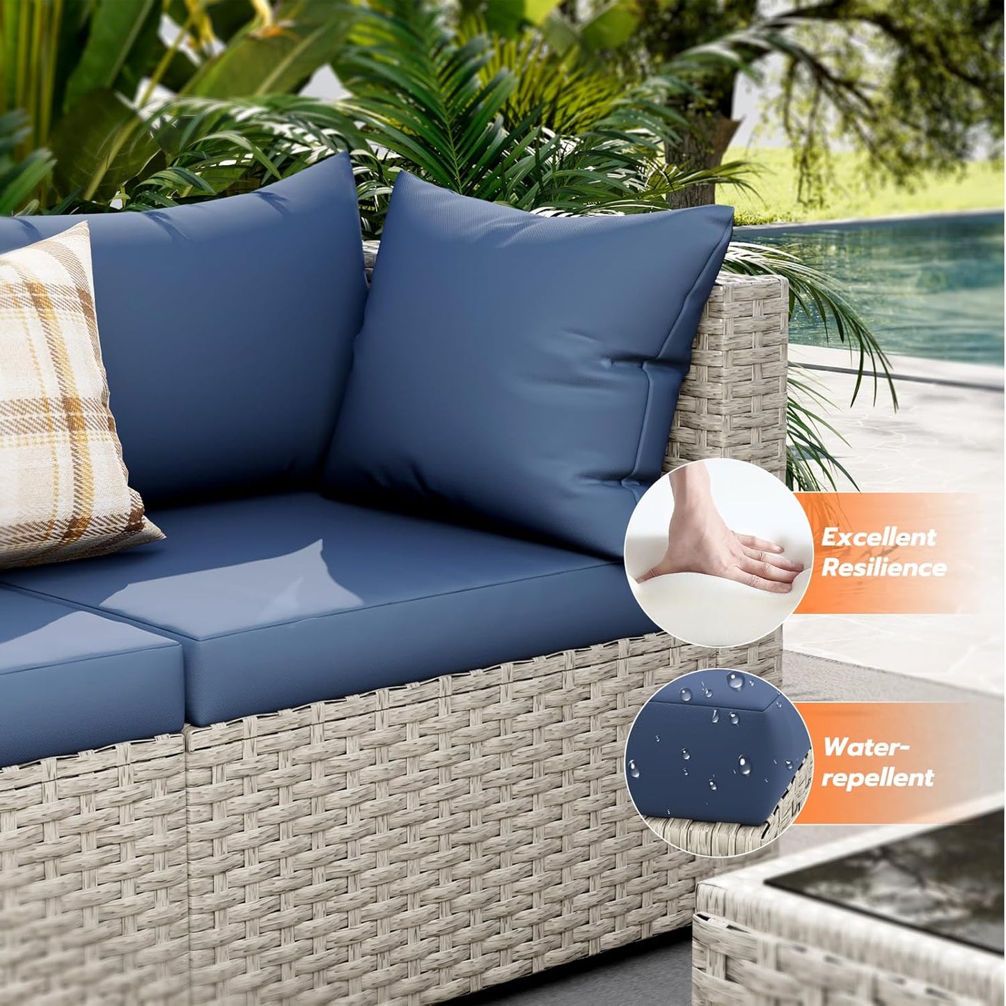 UDPATIO Outdoor Patio Furniture Set, 7-Piece PE Wicker Sectional Sofa with Tea Table, Outdoor Conversation Set