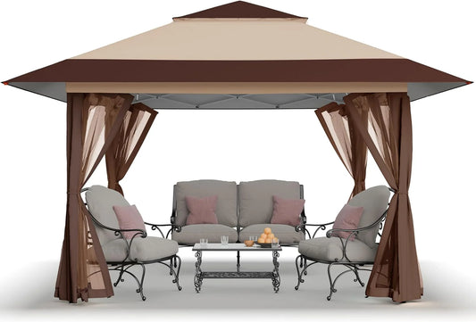 CROWN SHADES 13x13 Pop Up Gazebo, Canopy Tent, Gazebos on Clearance - Outdoor Gazebo for Backyard & Patio Furniture - Carpa Pop Up Tent with Wheeled STO-N-Go Cover Bag (White)