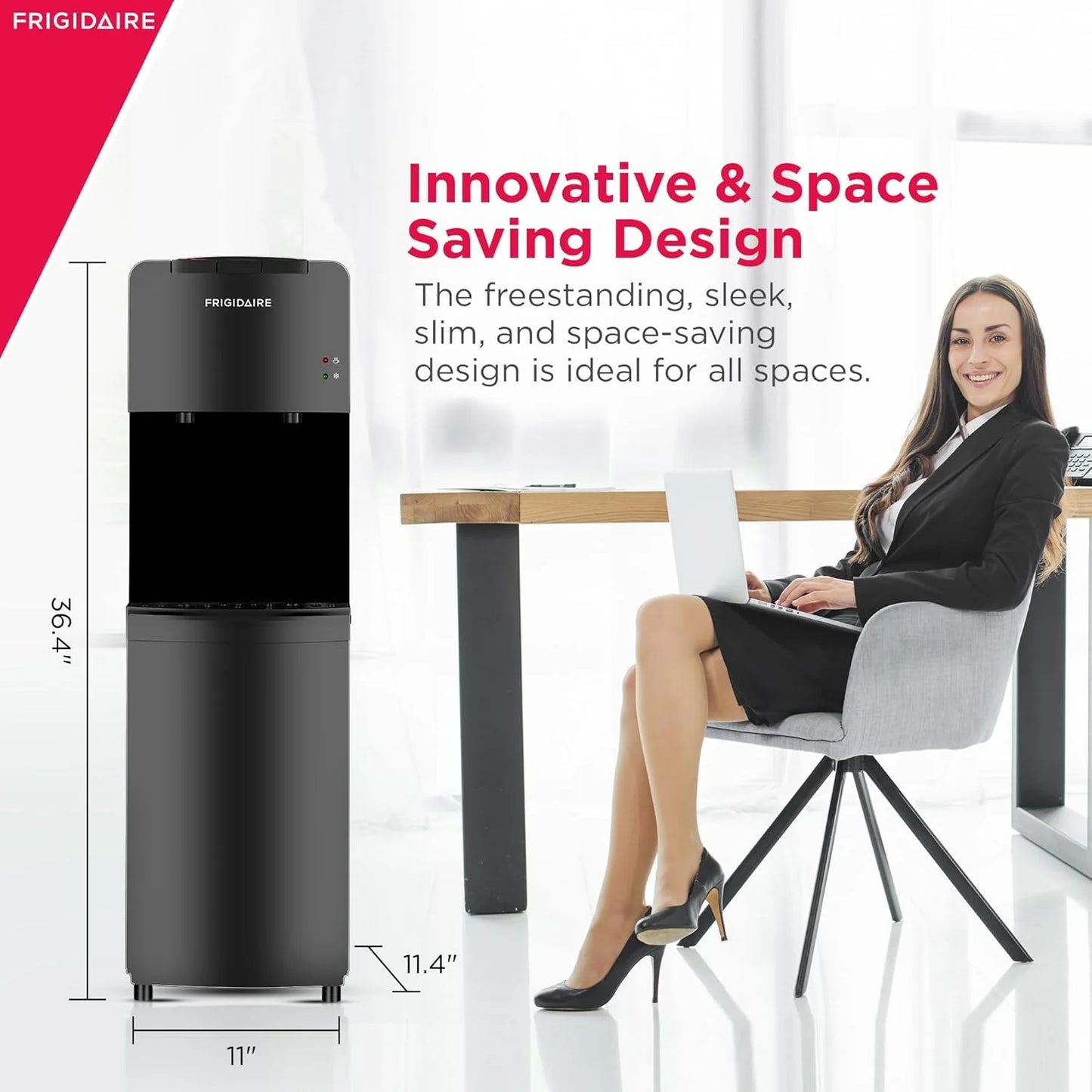 Frigidaire EFWC498 - Top Loading Cooler Dispenser -Hot & Cold Water - Child Safety Lock - Innovative Slim & Sleek Design, Holds 3 or 5 Gallon Bottles - Black