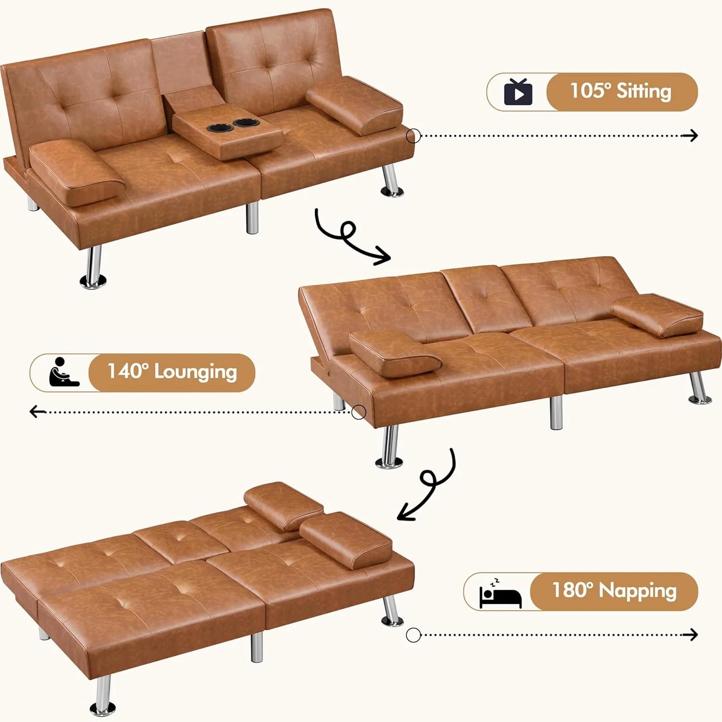 Convertible Sofa Bed Modern Imitation Leather Home Recliner Flip Double Sofa Folding Sofa Bed Guest Bed