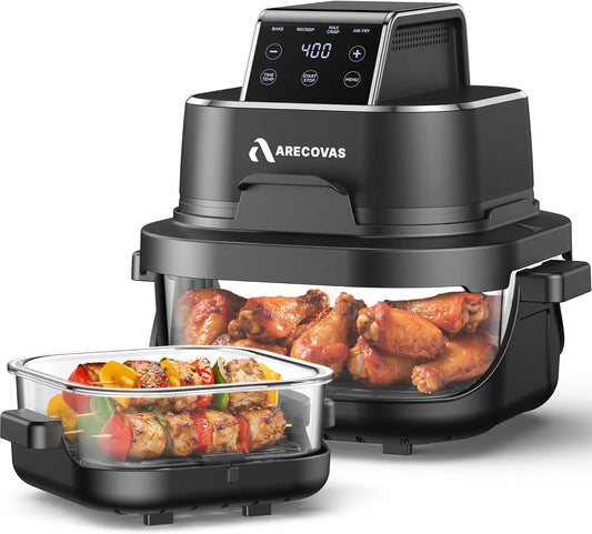 4-in-1 Portable Glass Air Fryer 140–400°F Precise Heat