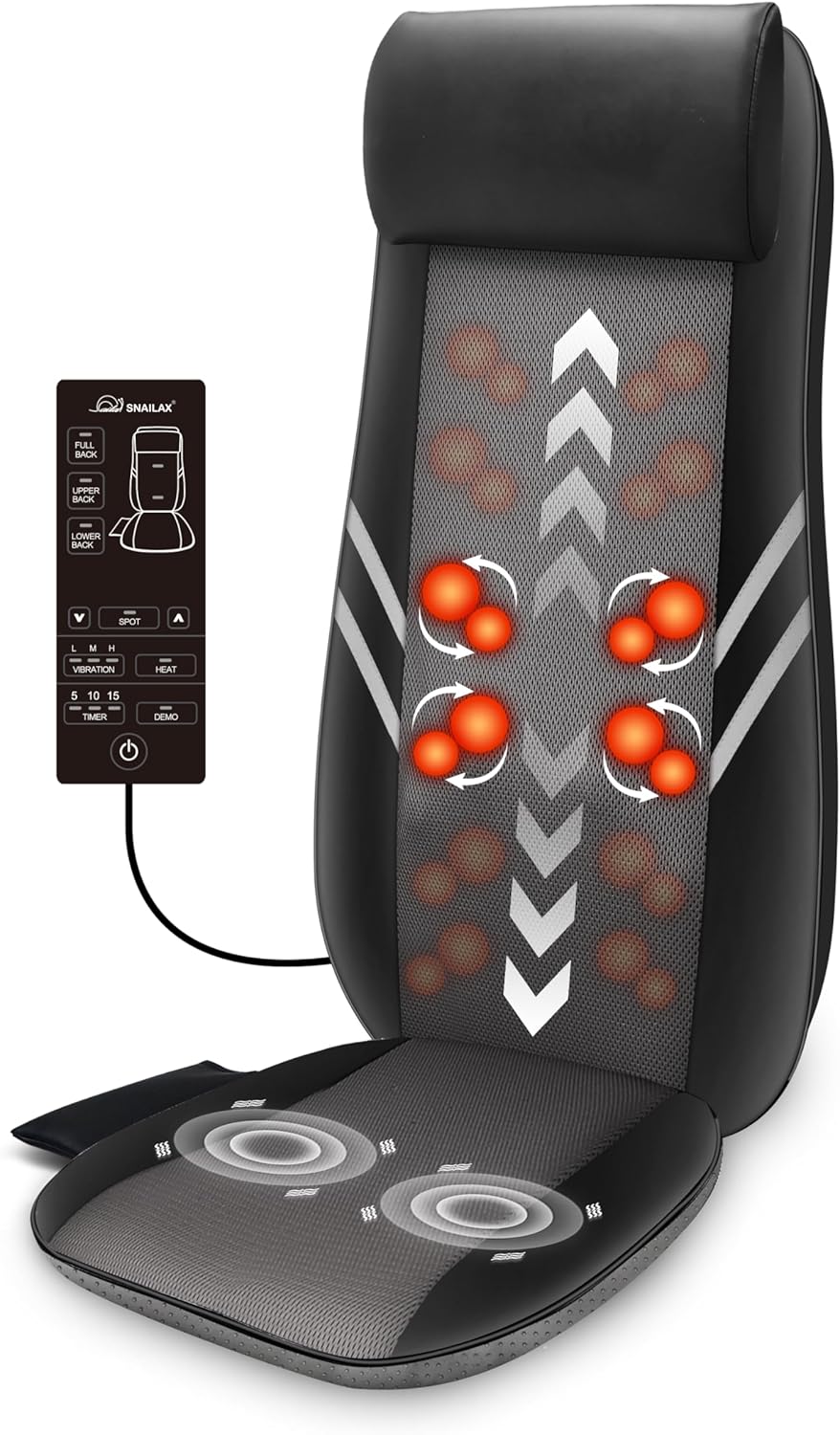 Snailax Shiatsu Massage Cushion with Heat Massage Chair Pad Kneading Back Massager for Home Office Seat use